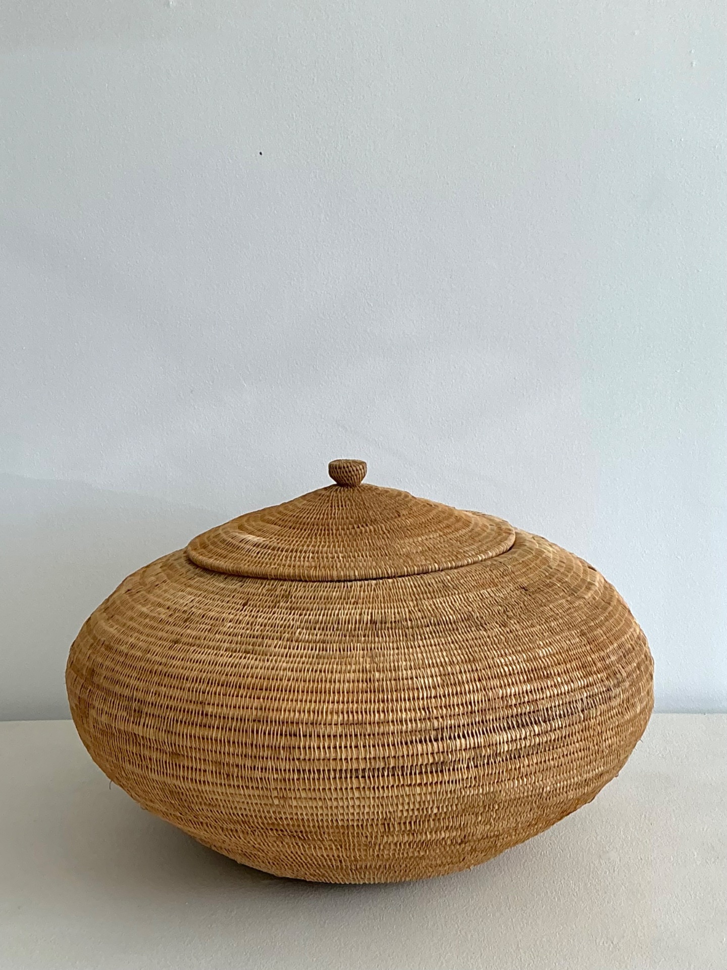 Vintage Natural Fiber Covered Basket - Side view