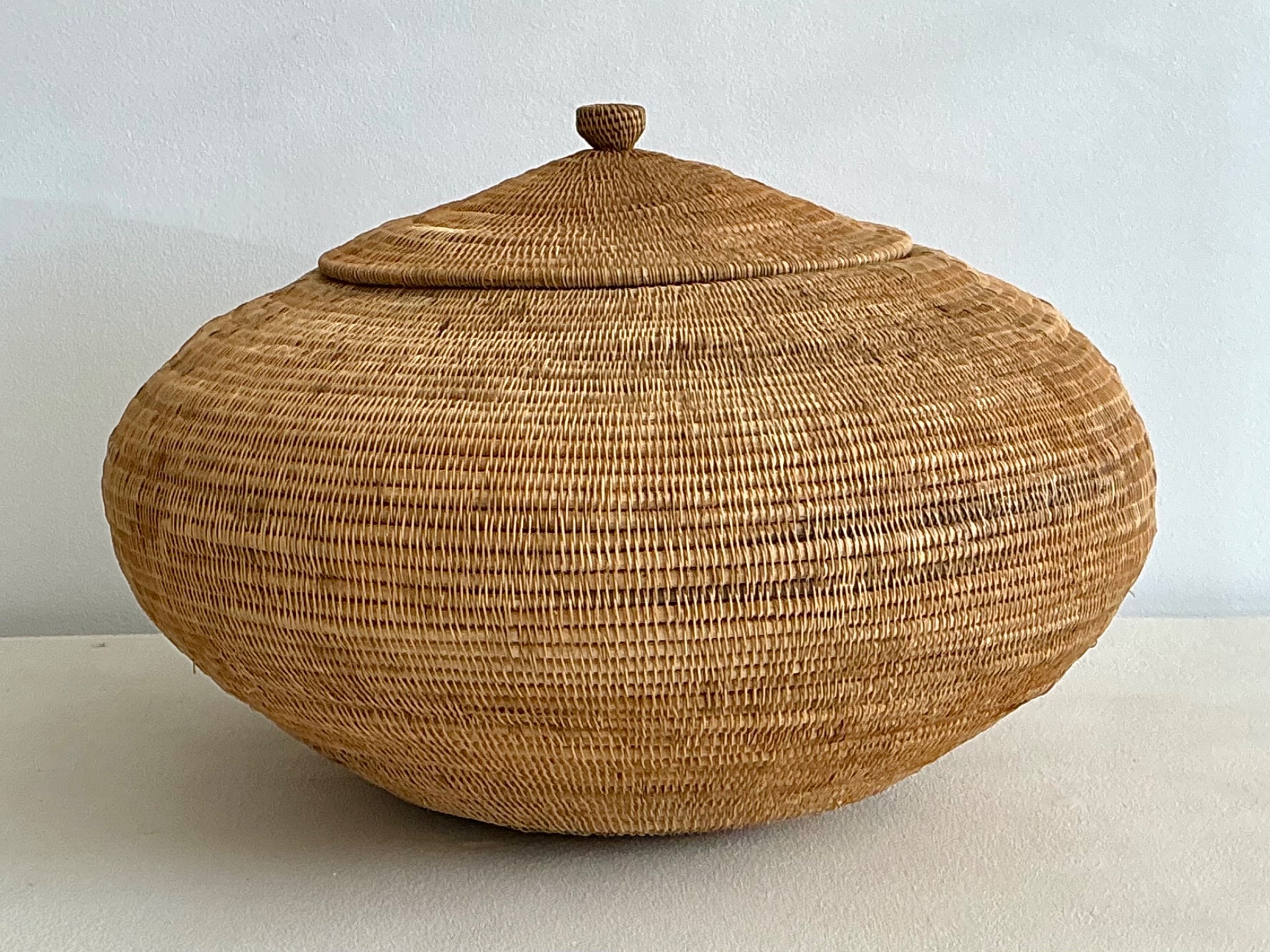 Vintage Natural Fiber Covered Basket - Back view