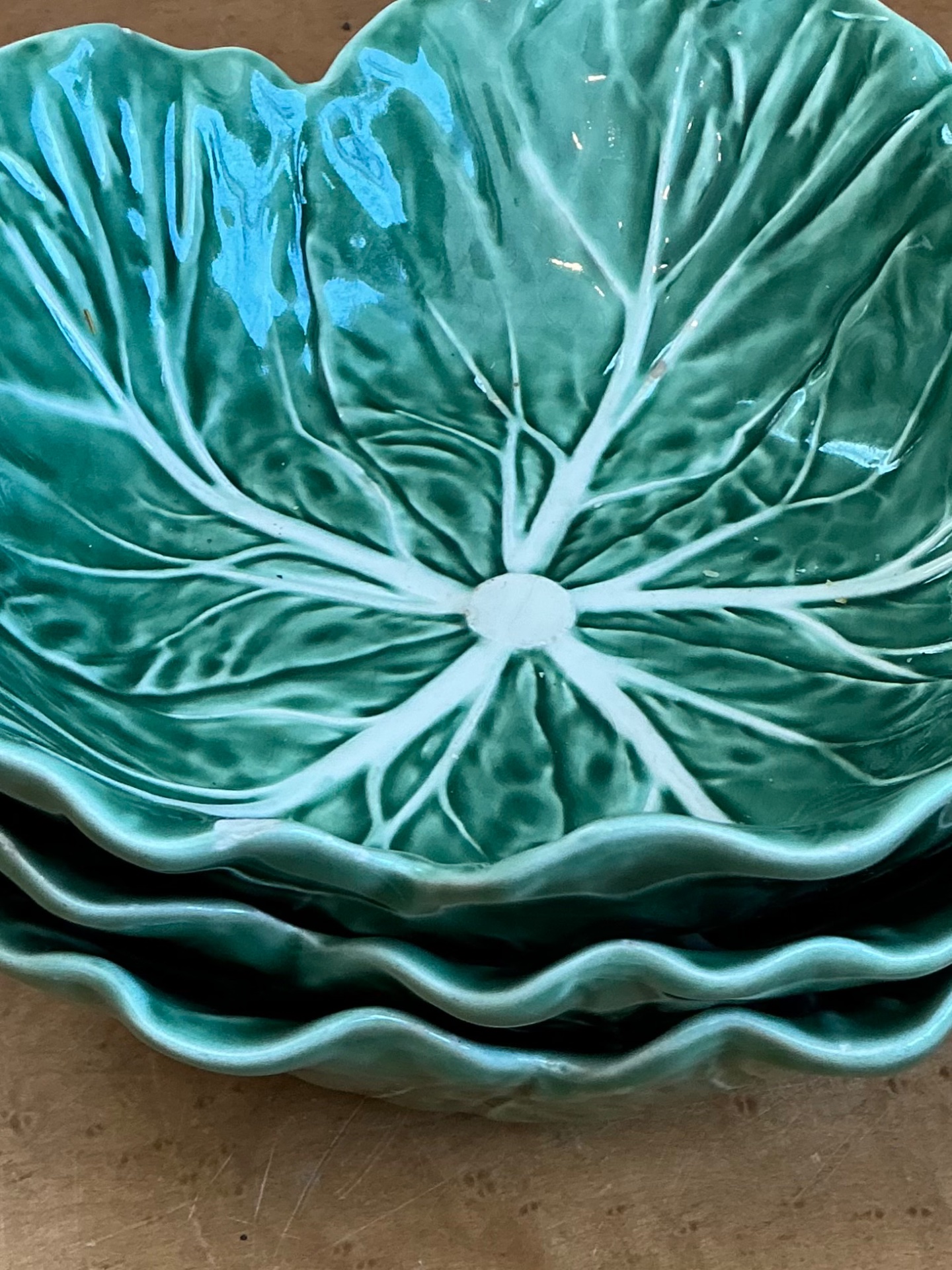 Vintage Bordallo Pinheiro Green Cabbage Leaf Bowl - Side view