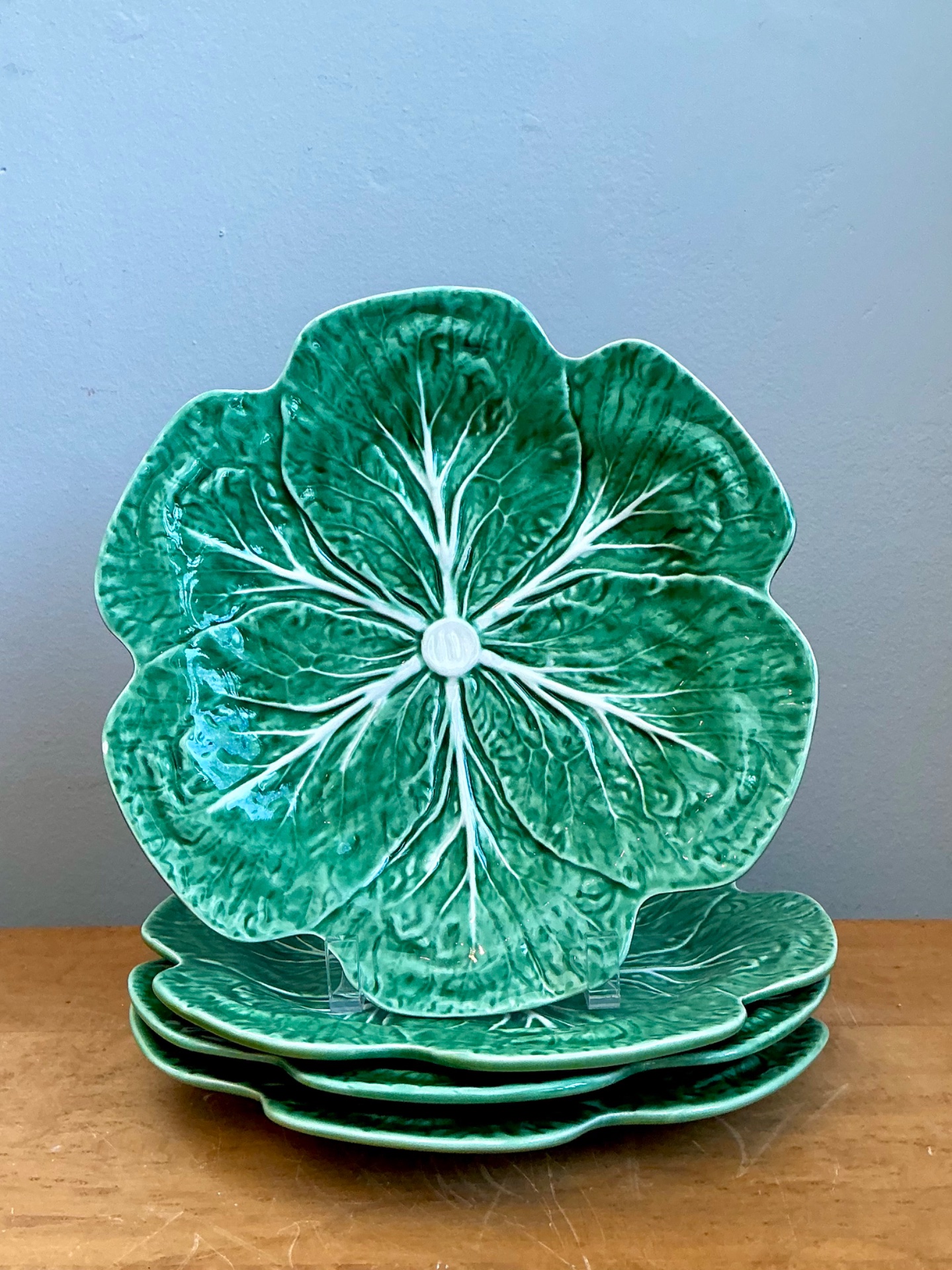 Vintage Bordallo Pinheiro Green Cabbage Leaf Plates - Set of 4 - Back view