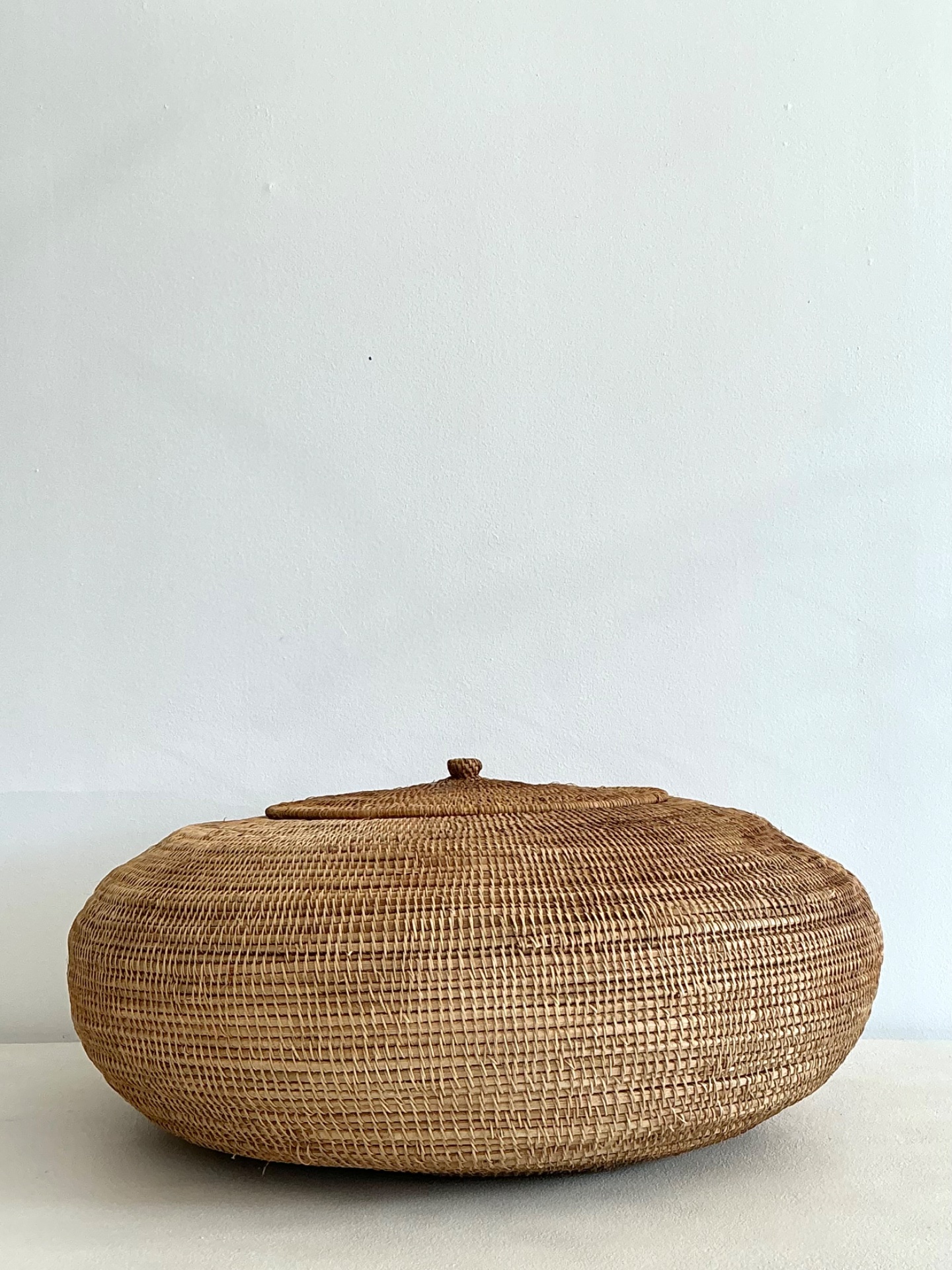 Vintage Woven Natural Fiber Basket - Side view