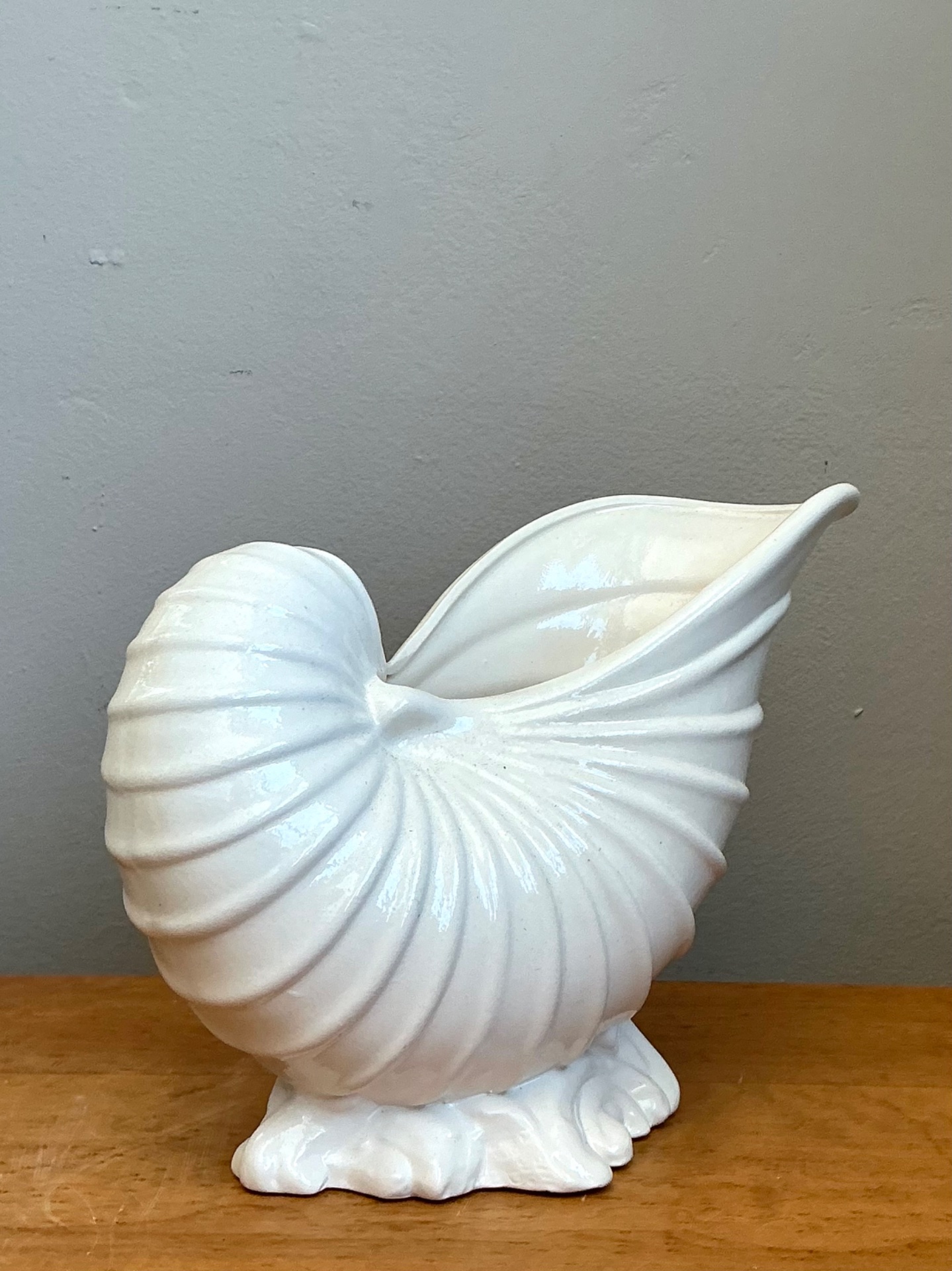 Vintage White Nautilus Form Ceramic Vase - Top view