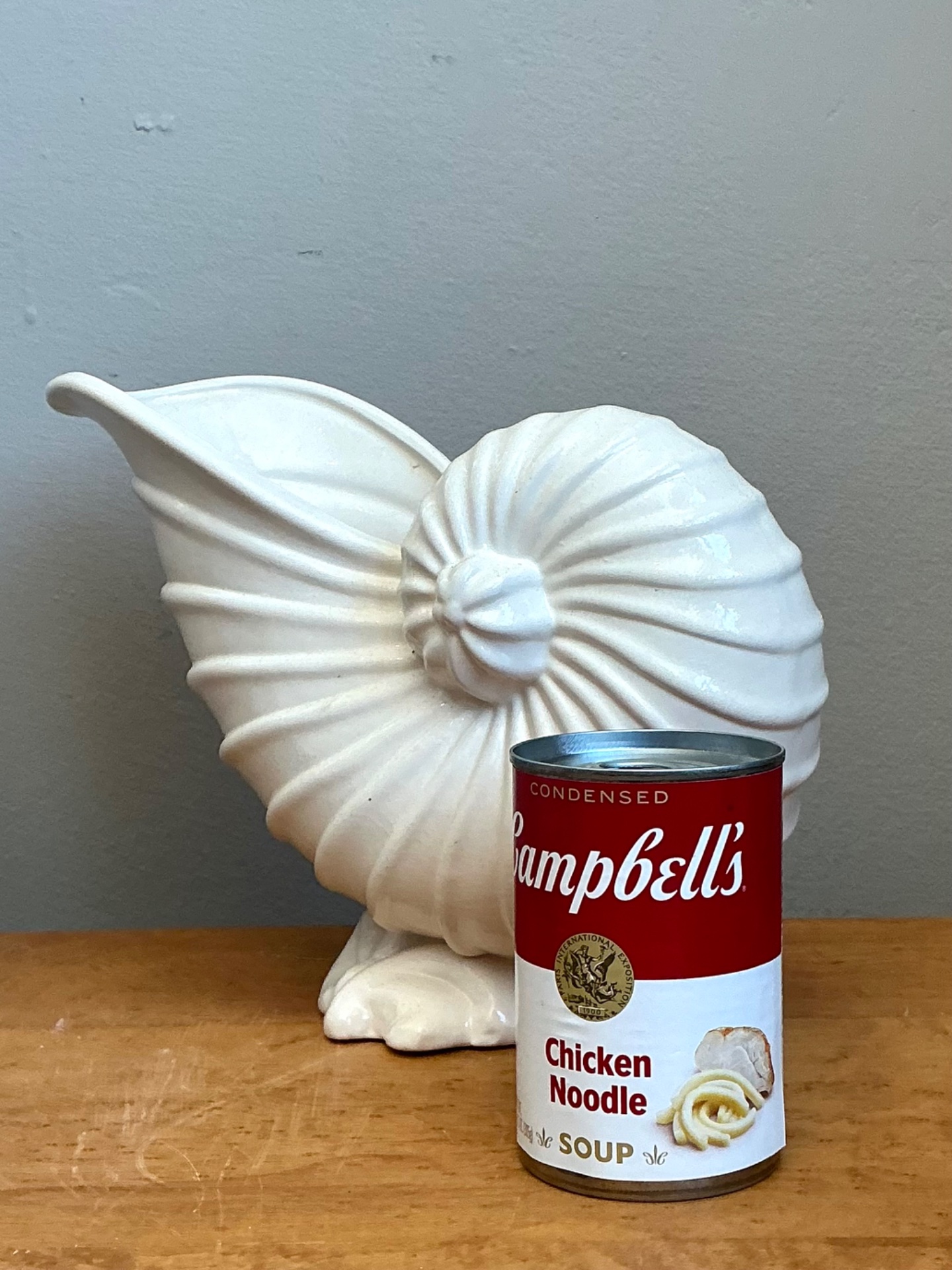 Vintage White Nautilus Form Ceramic Vase - Top view