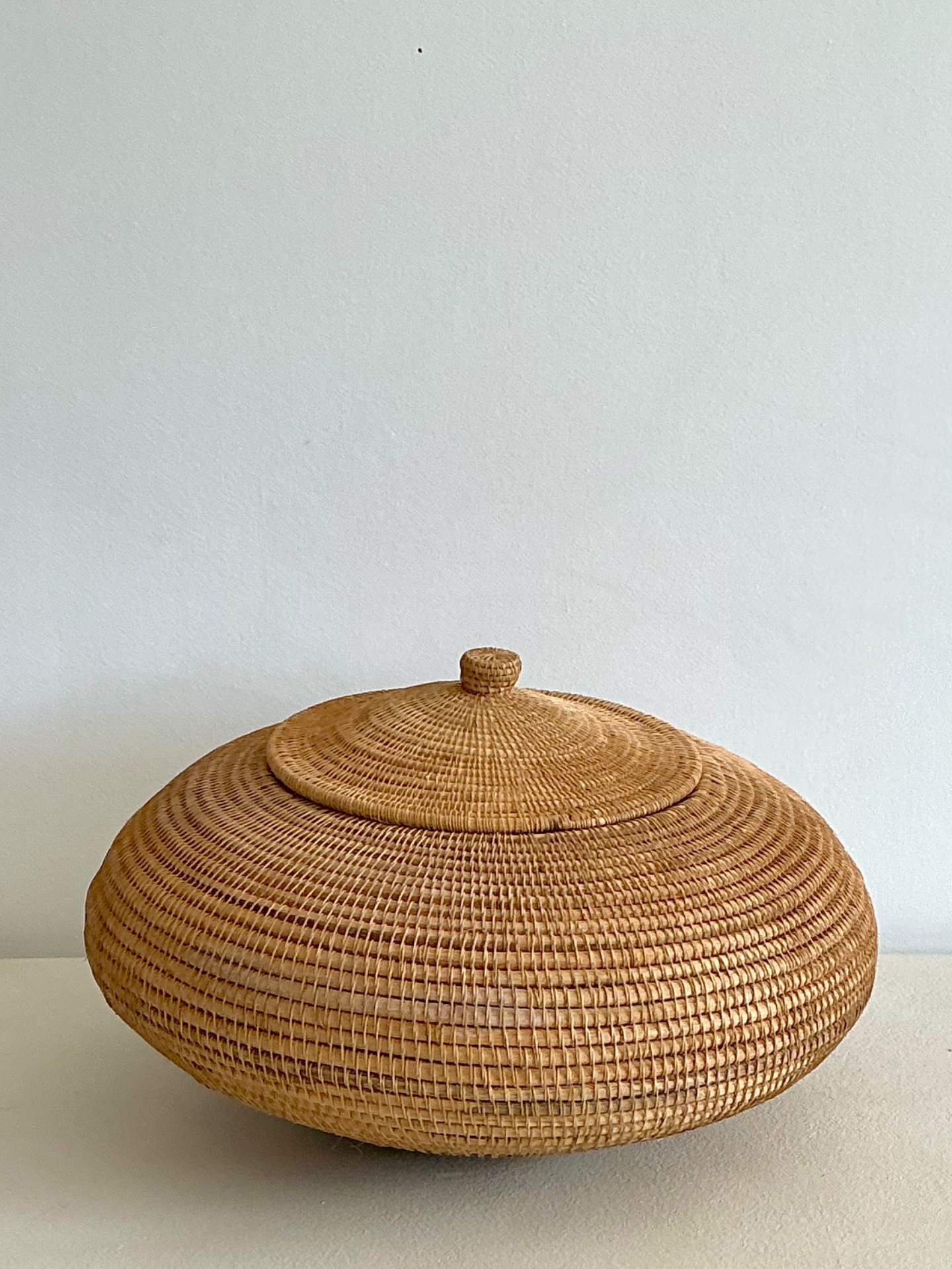 Vintage Woven Natural Fiber Lidded Basket - Detail view