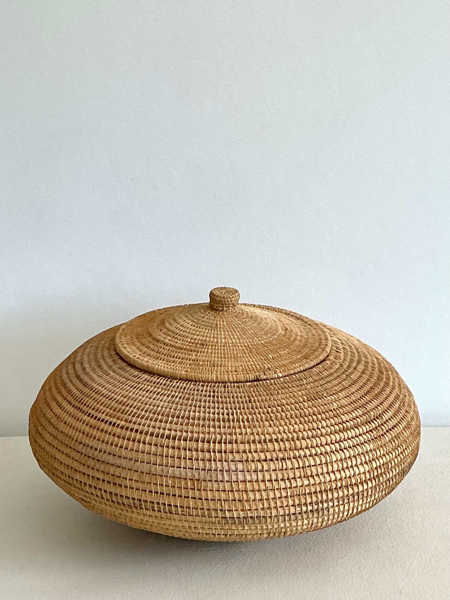Vintage Woven Natural Fiber Lidded Basket - Top view