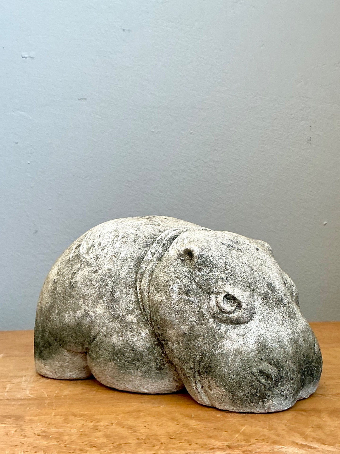 Vintage Cast Cement Hippo - Detail view