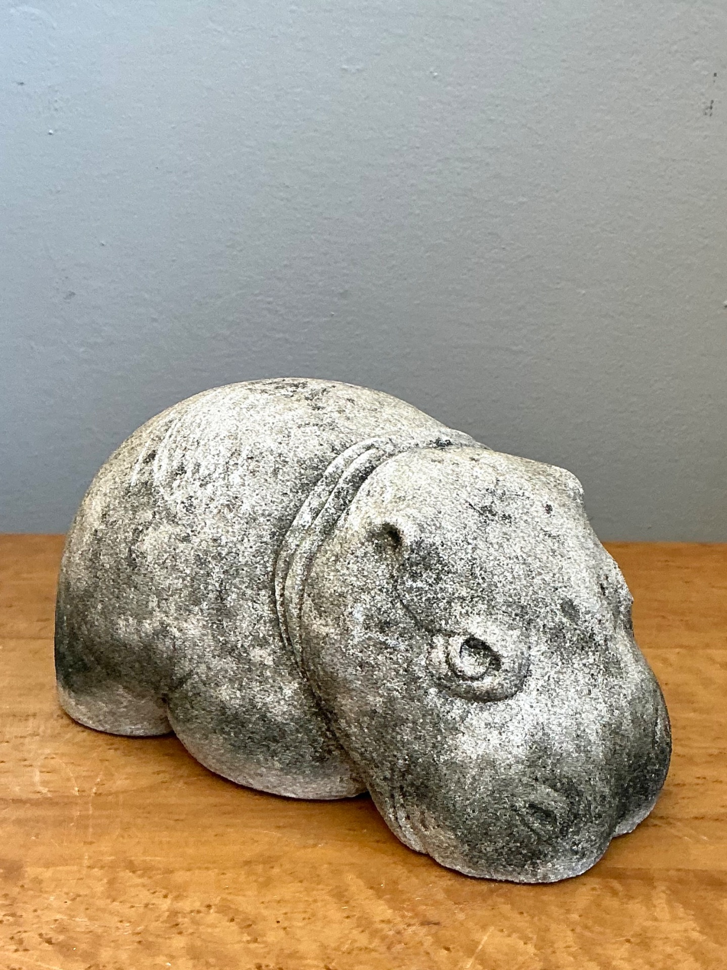Vintage Cast Cement Hippo - Top view