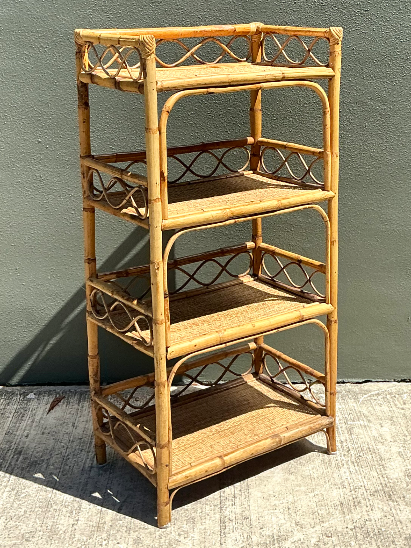 Vintage Bamboo and Rattan Etagere - Side view