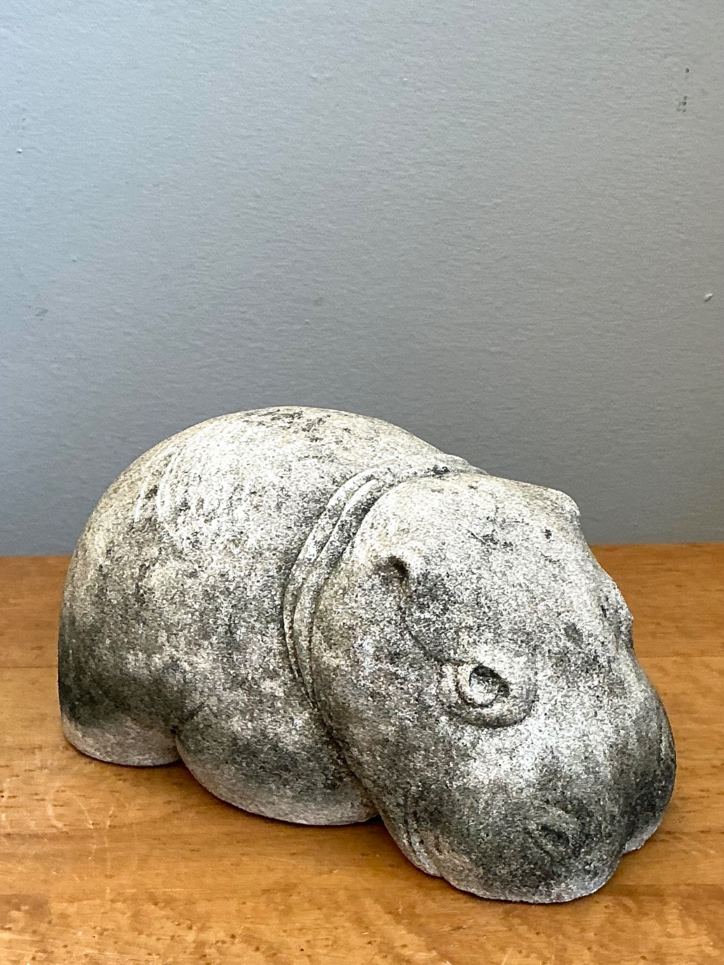 Vintage Cast Cement Hippo - Side view