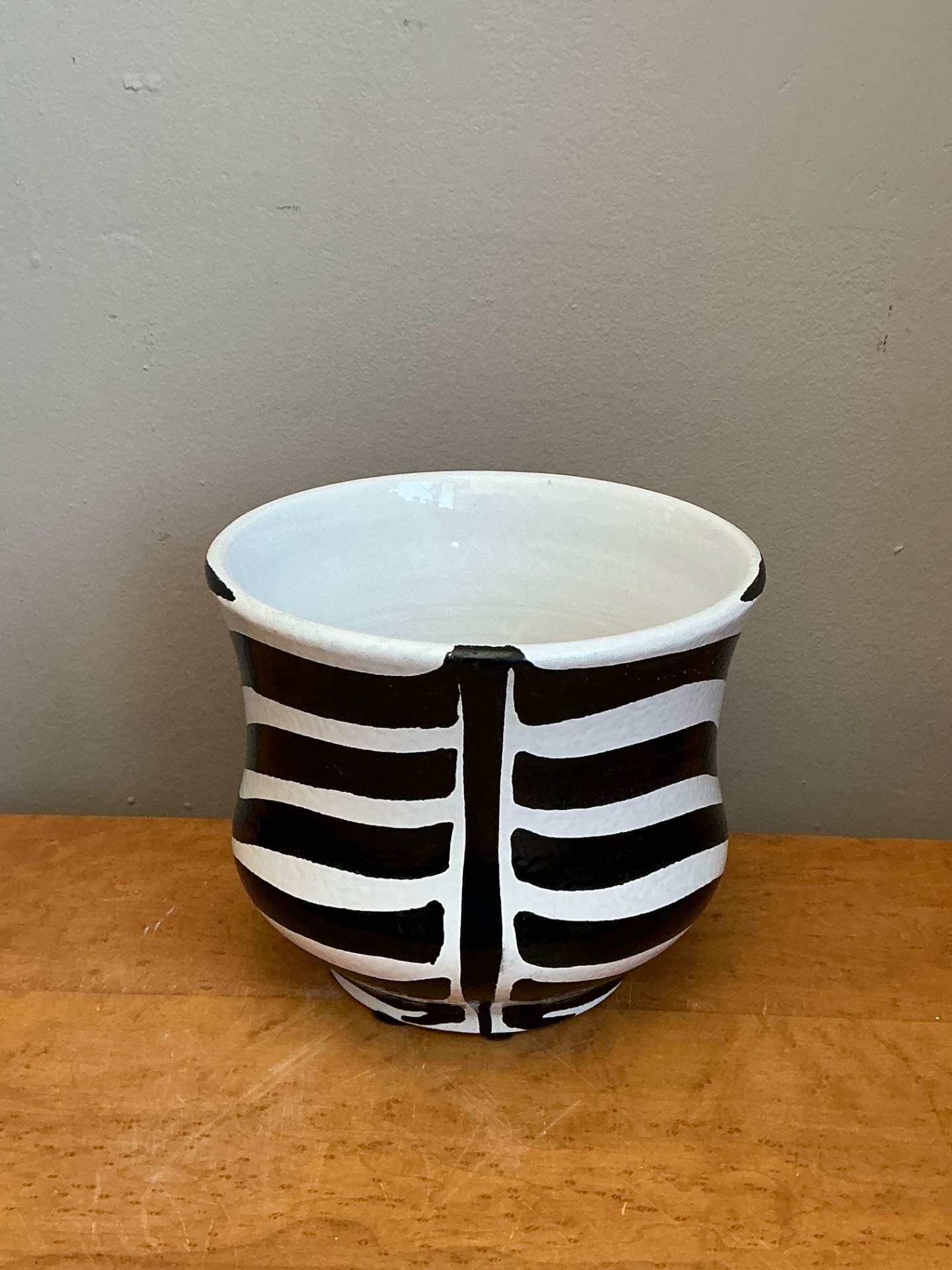 Vintage Italian Zebra Striped Cache Pot - Side view