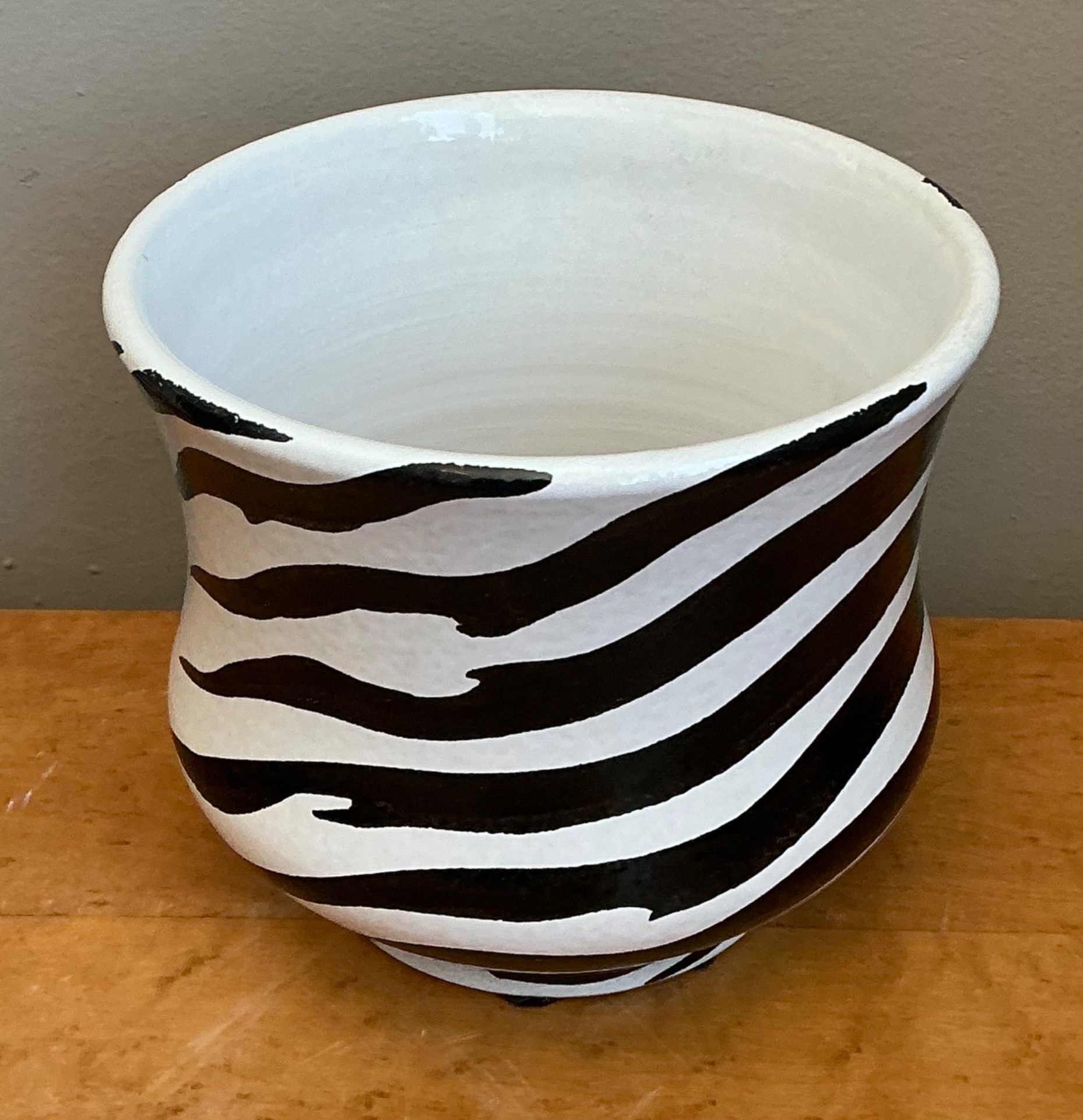 Vintage Italian Zebra Striped Cache Pot - Back view