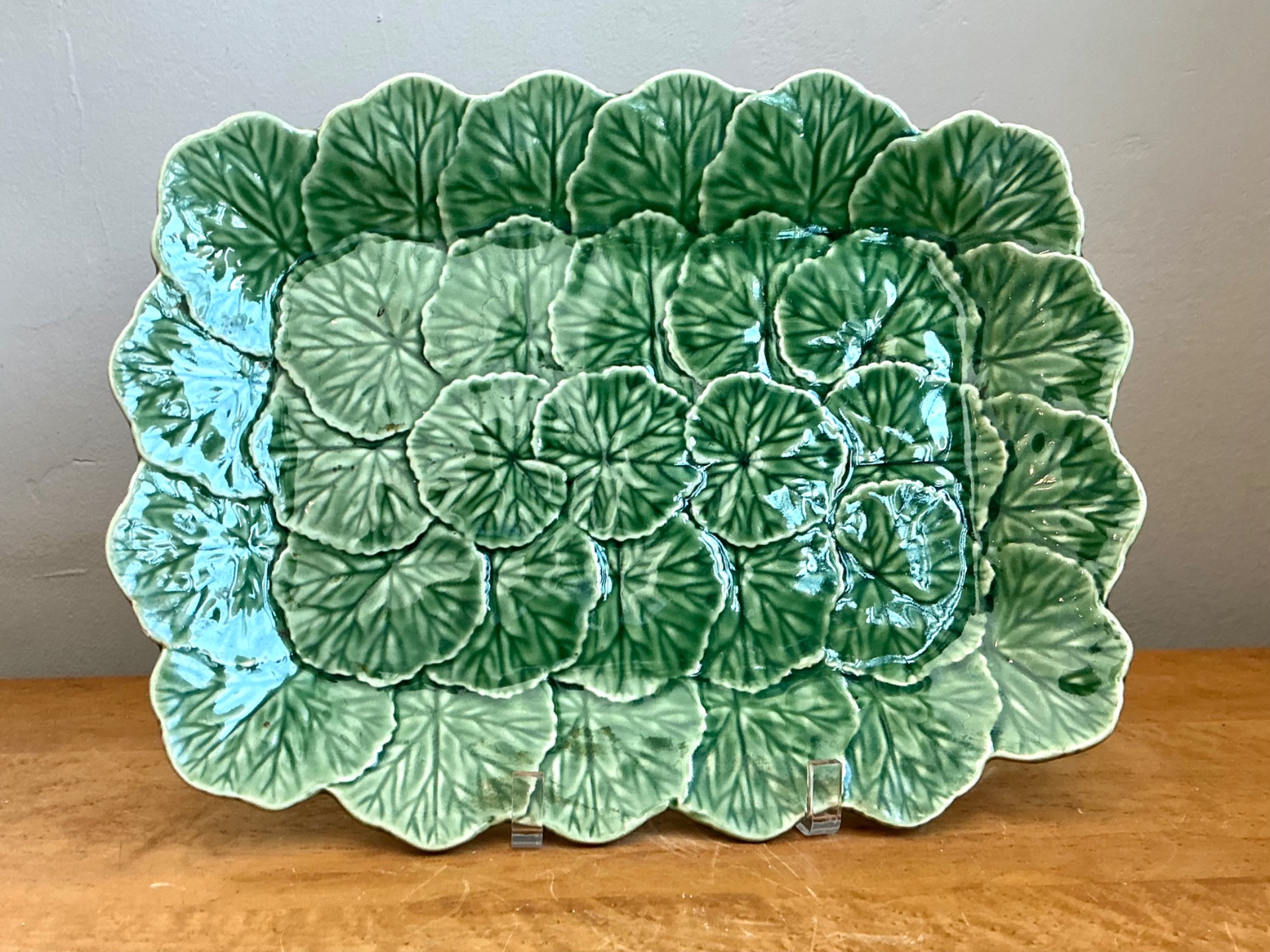 Vintage Bordallo Pinheiro Green Cabbage Leaf Platter - Top view
