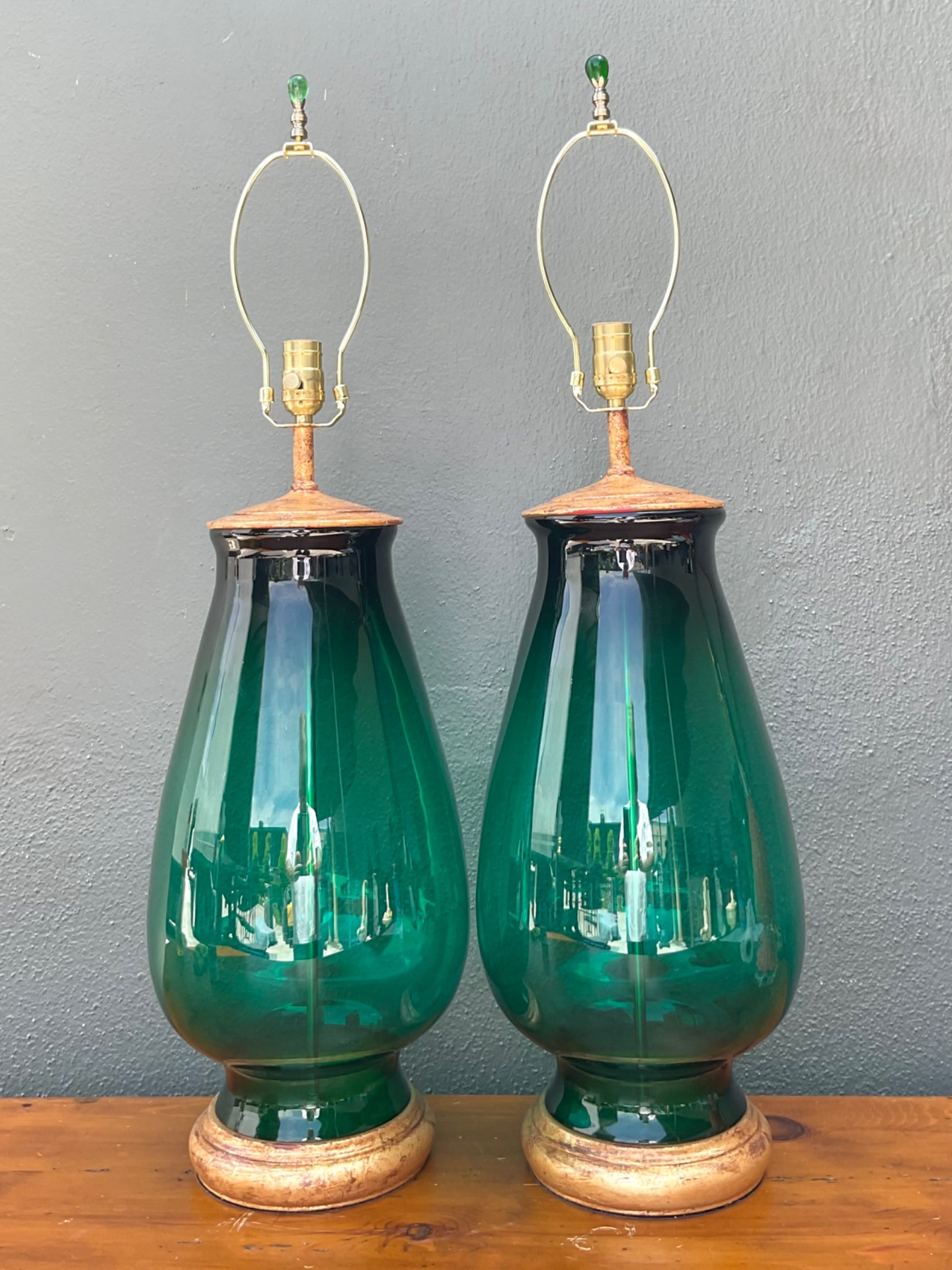 Vintage Emerald Glass Table Lamps - Set of 2 - Top view