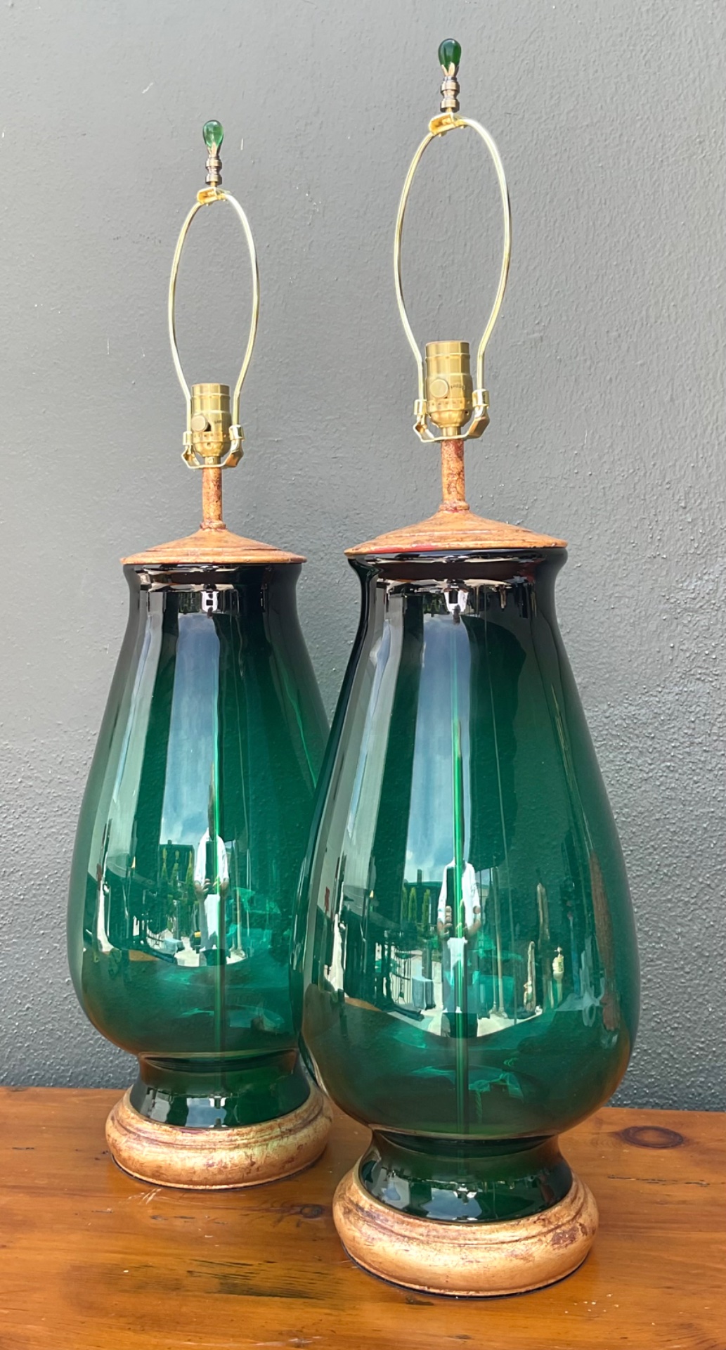 Vintage Emerald Glass Table Lamps - Set of 2 - Back view