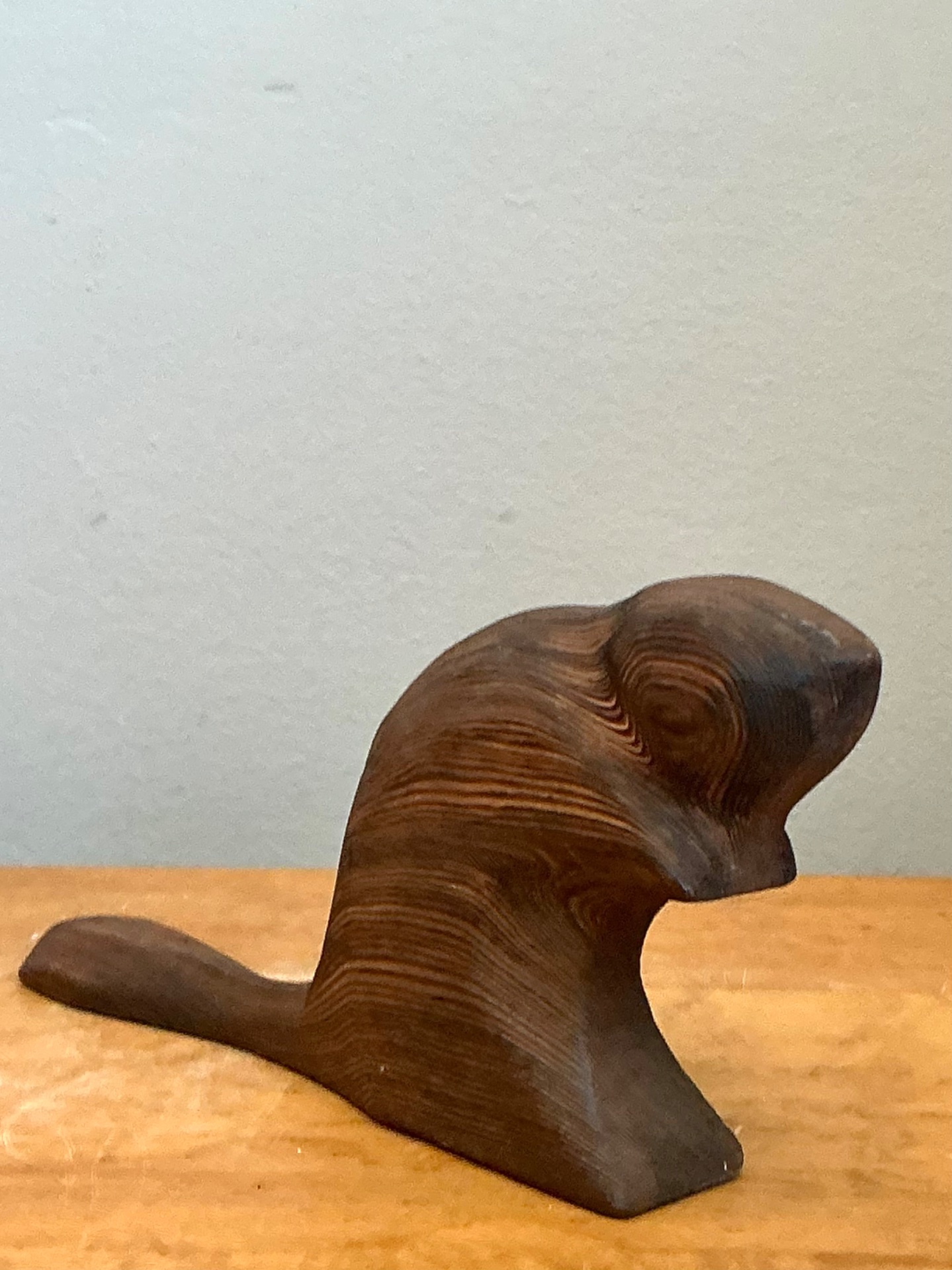 Vintage Carved Wood Beaver Sculpture - Top view