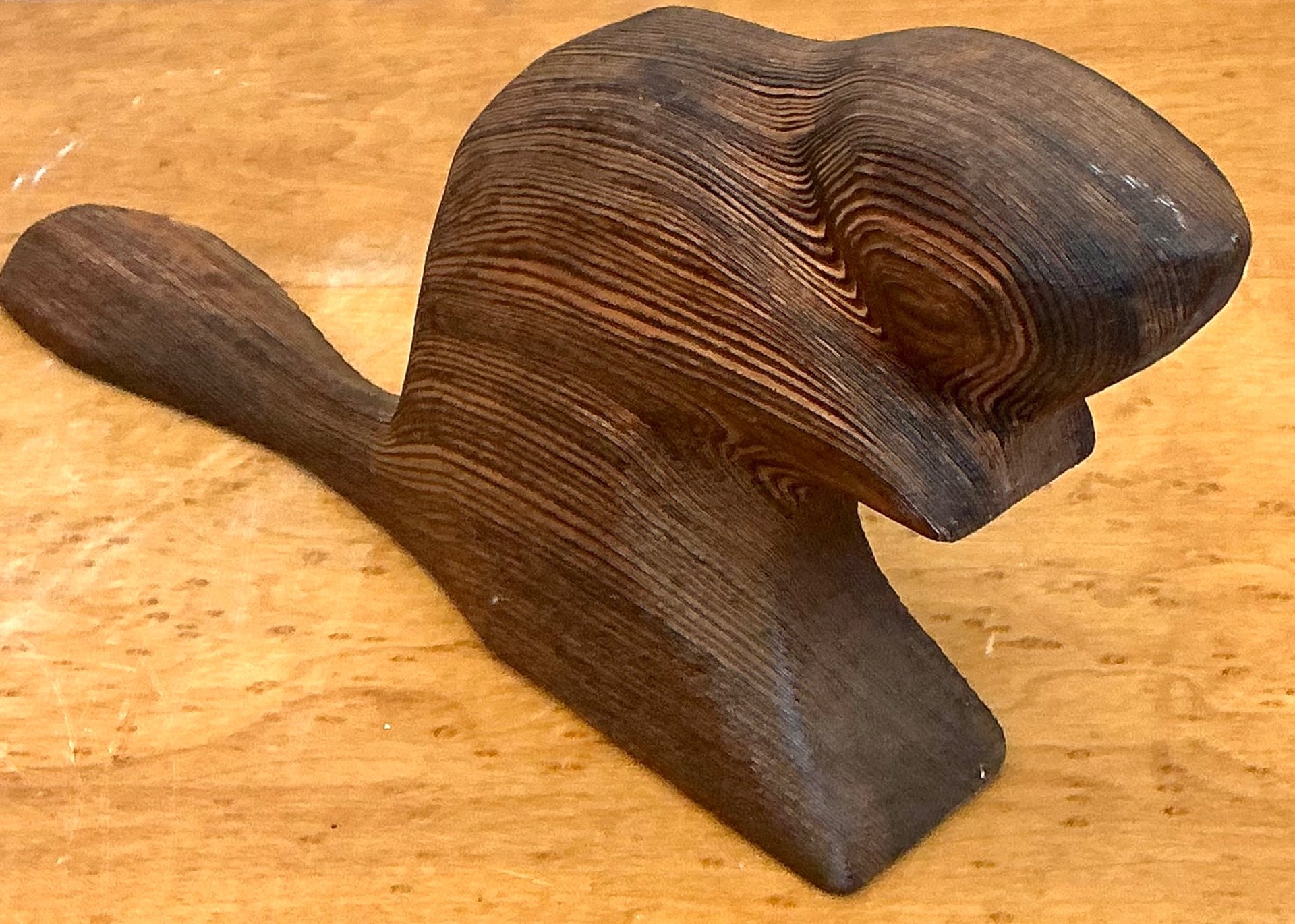 Vintage Carved Wood Beaver Sculpture - Back view