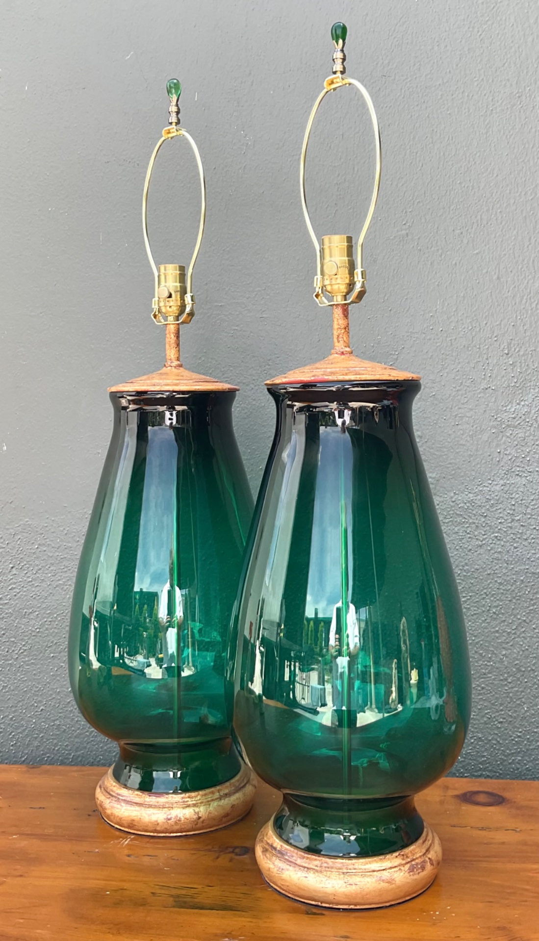 Vintage Emerald Glass Table Lamps - Set of 2 - Detail view