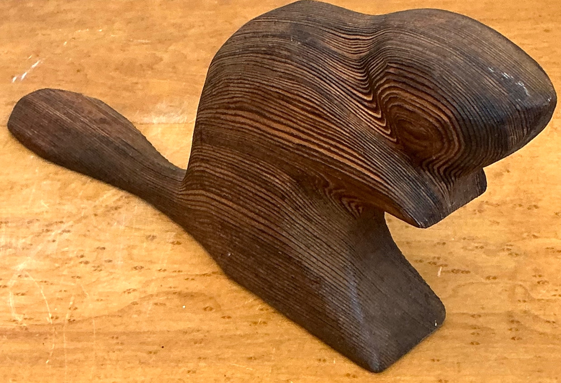 Vintage Carved Wood Beaver Sculpture - Detail view