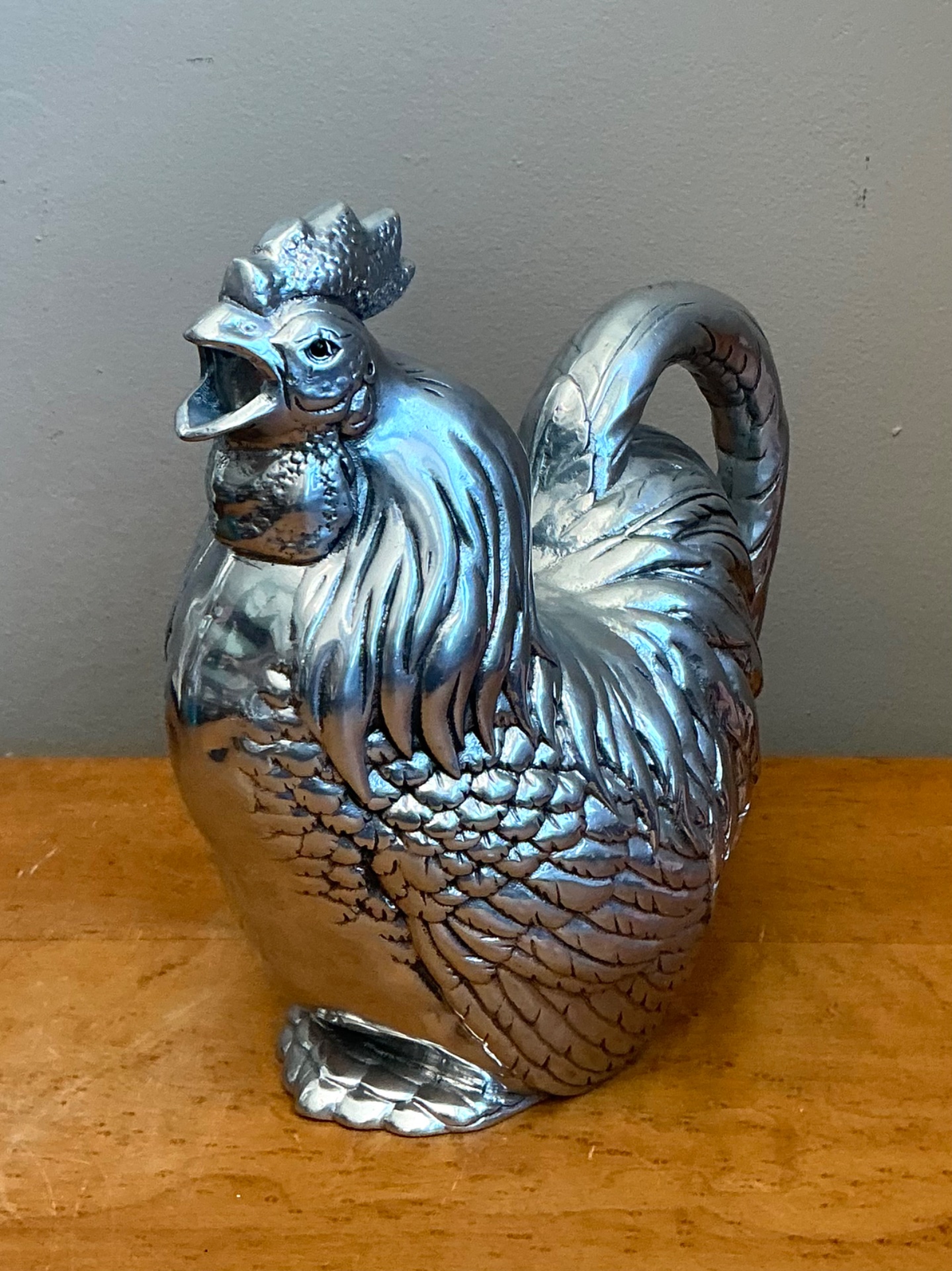 Vintage Arthur Court Pewter Rooster Pitcher - Side view