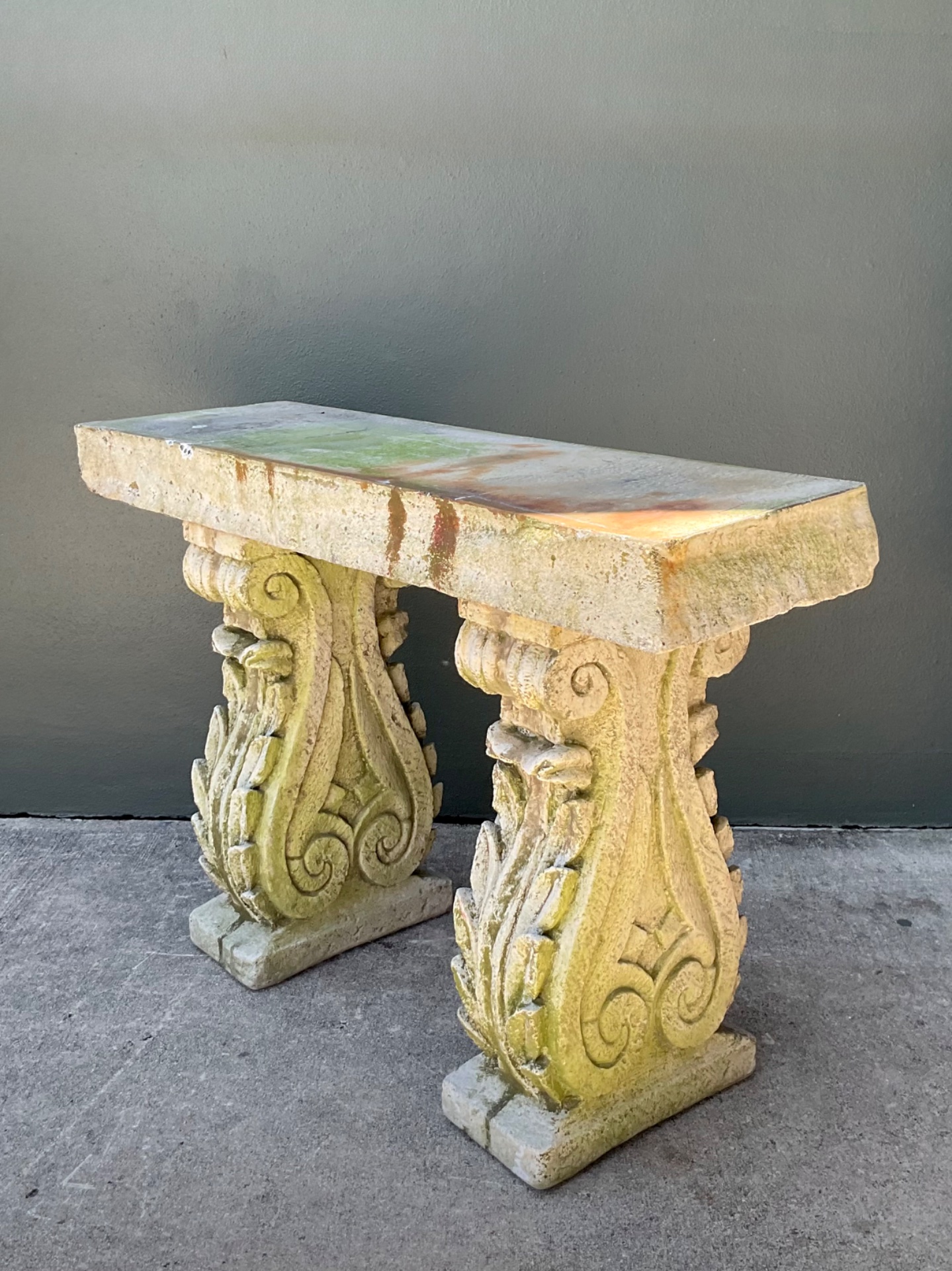 Vintage Ornate Cement Console Table - Top view