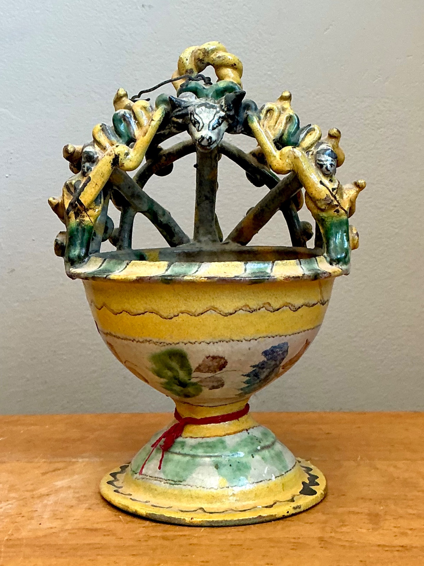 Vintage Polychromed Ceramic Incensario - Side view