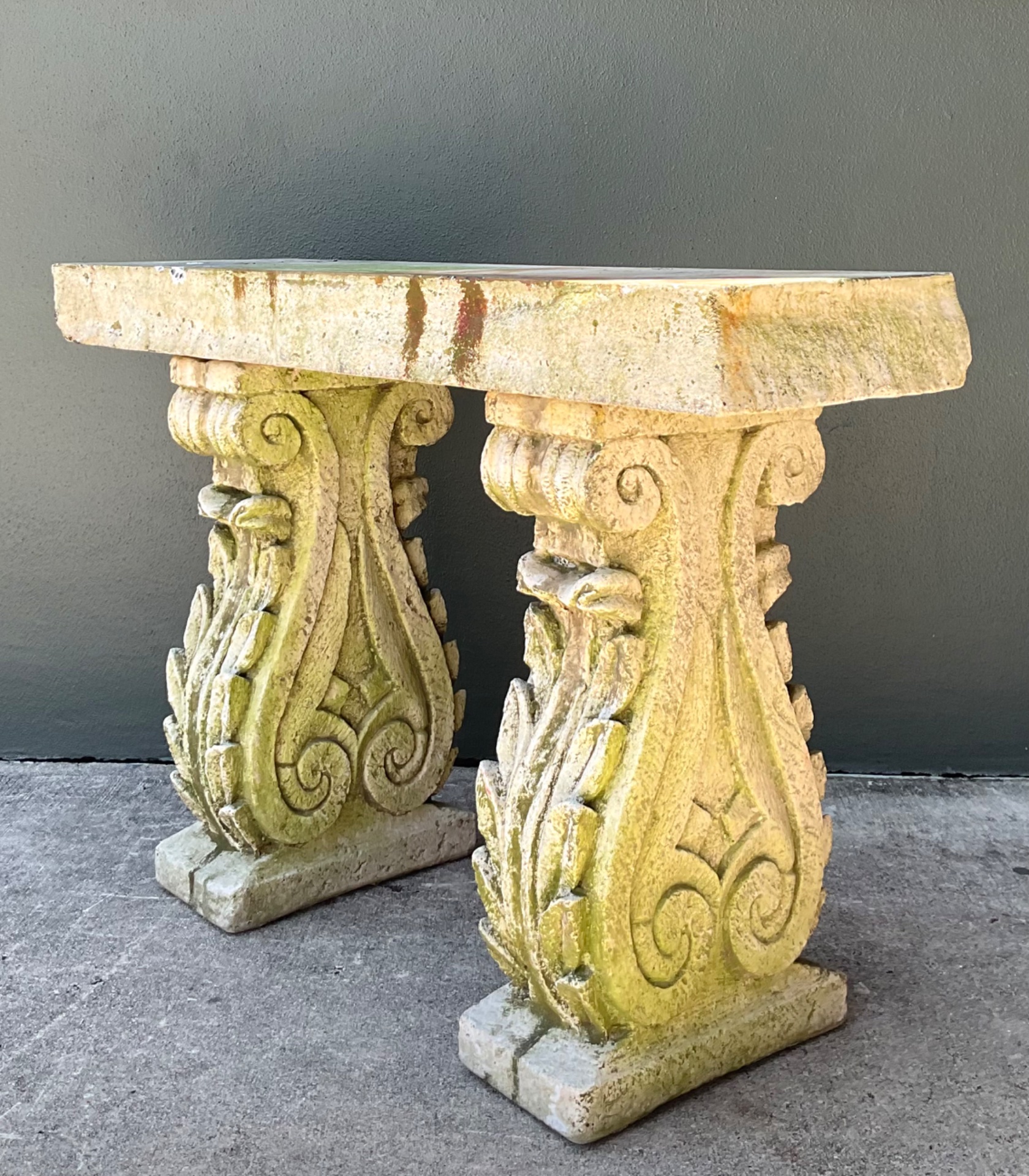 Vintage Ornate Cement Console Table - Side view