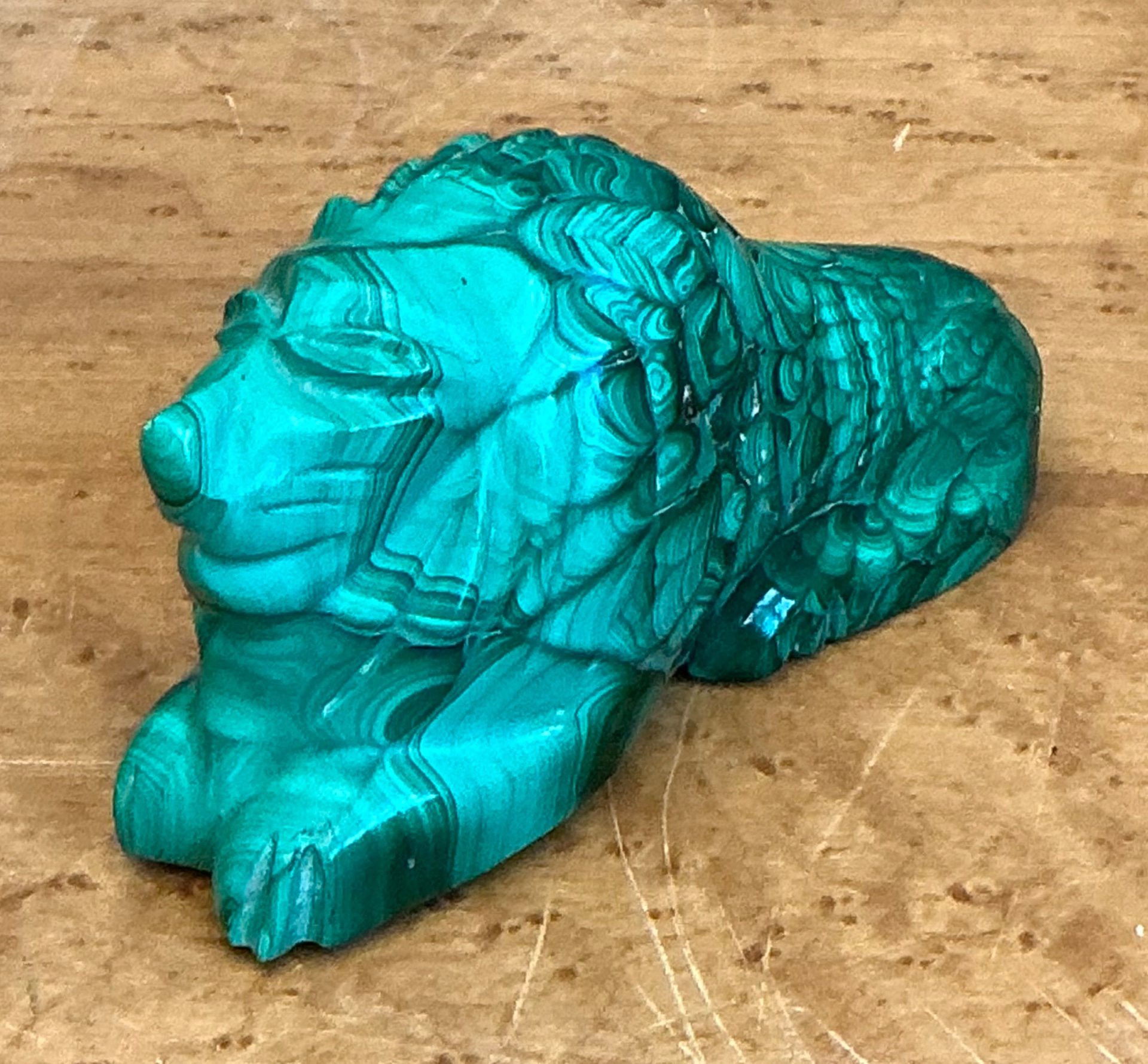 Vintage Malachite Carved Lion Sculpture - Back view