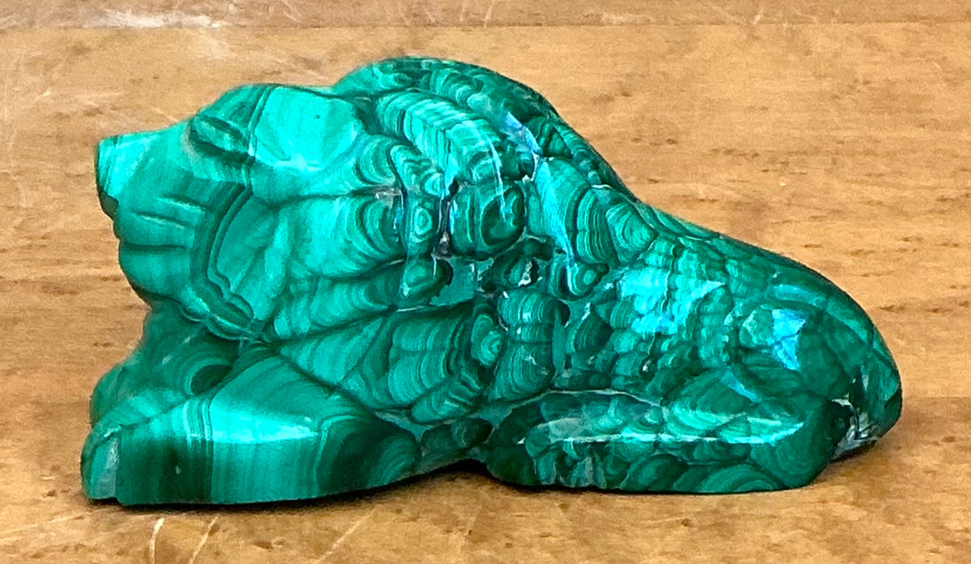 Vintage Malachite Carved Lion Sculpture - Side view