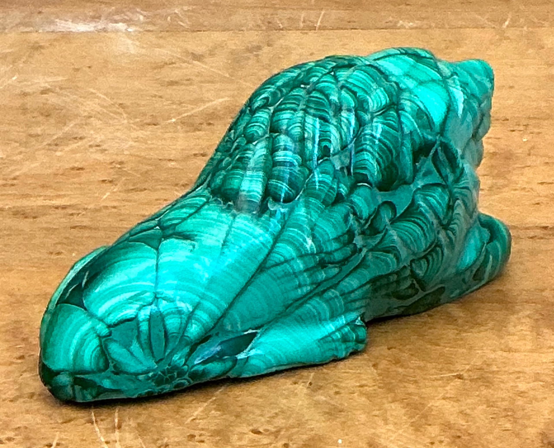 Vintage Malachite Carved Lion Sculpture - Side view