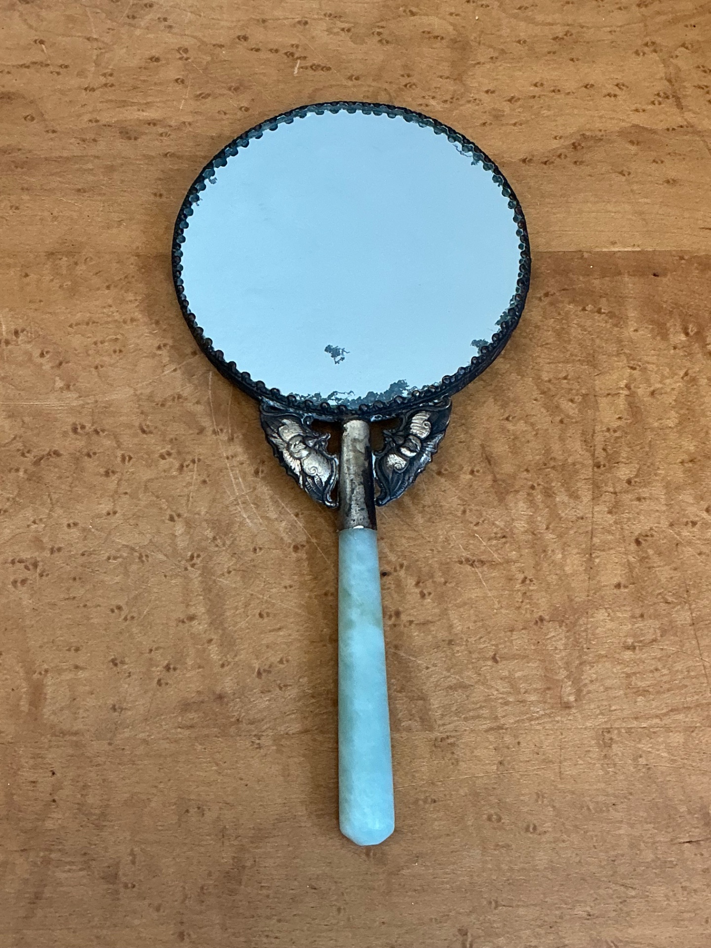Vintage Floral Motif Metal Hand Mirror - Back view