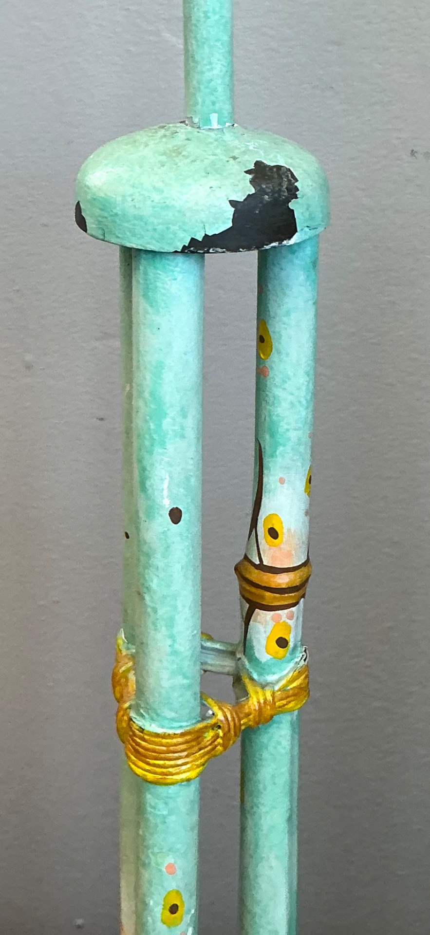 Vintage Distressed Hand-Painted Metal Lamps - Pair - Back view