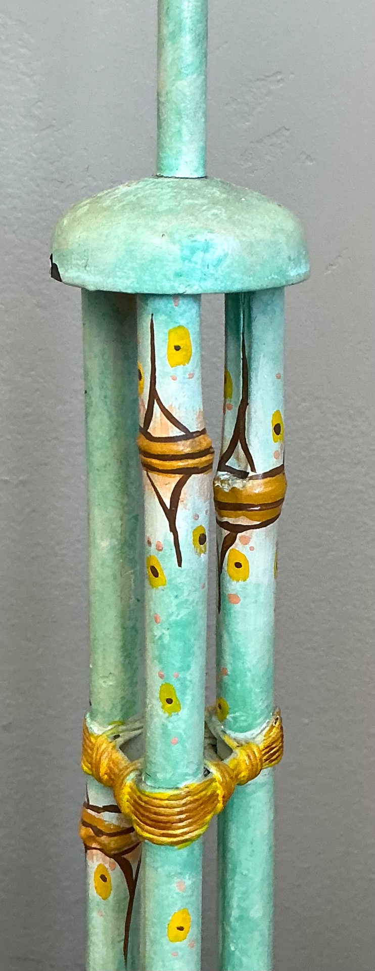 Vintage Distressed Hand-Painted Metal Lamps - Pair - Detail view