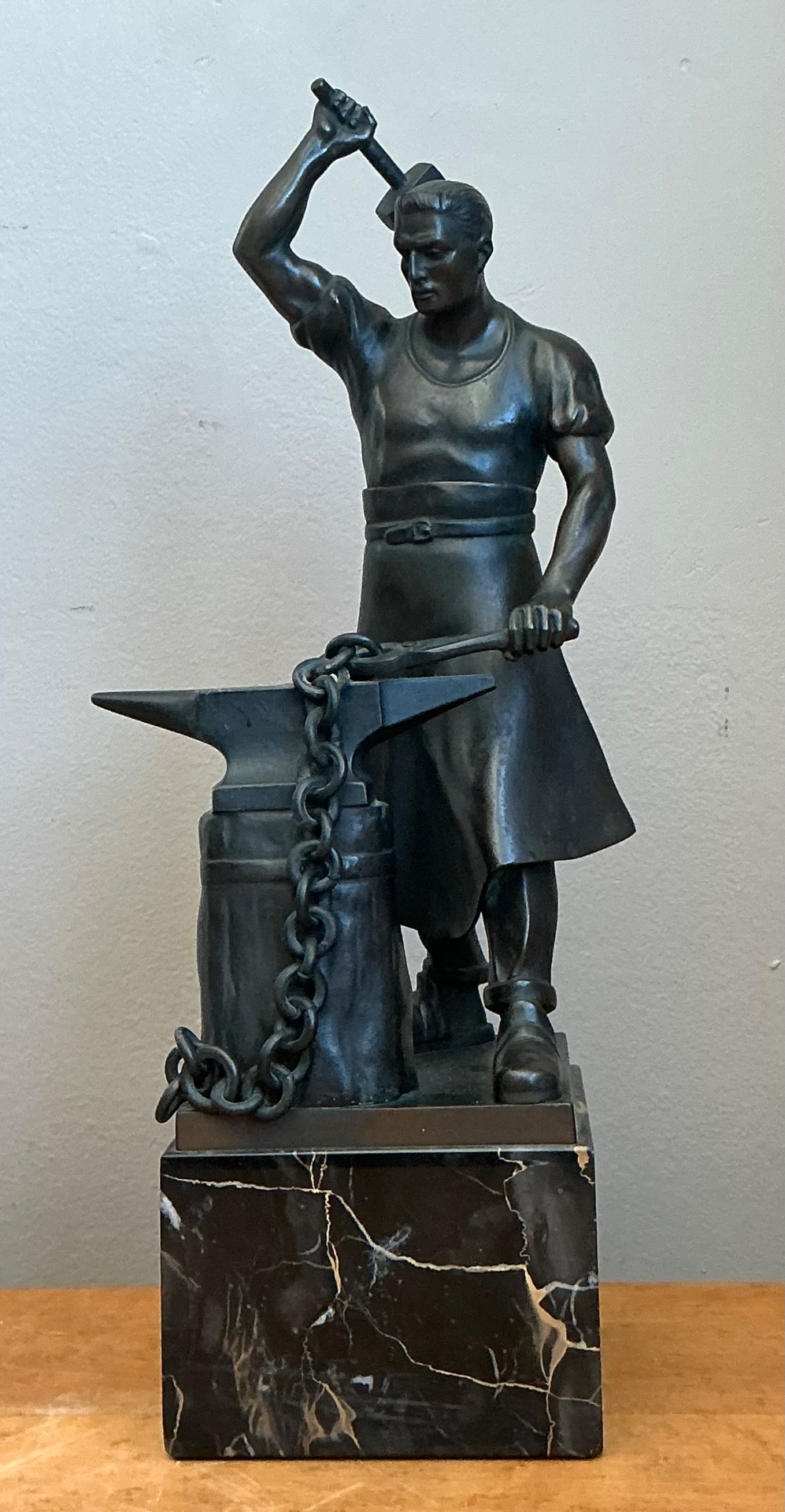 Vintage Bronze Blacksmith Sculpture - Side view