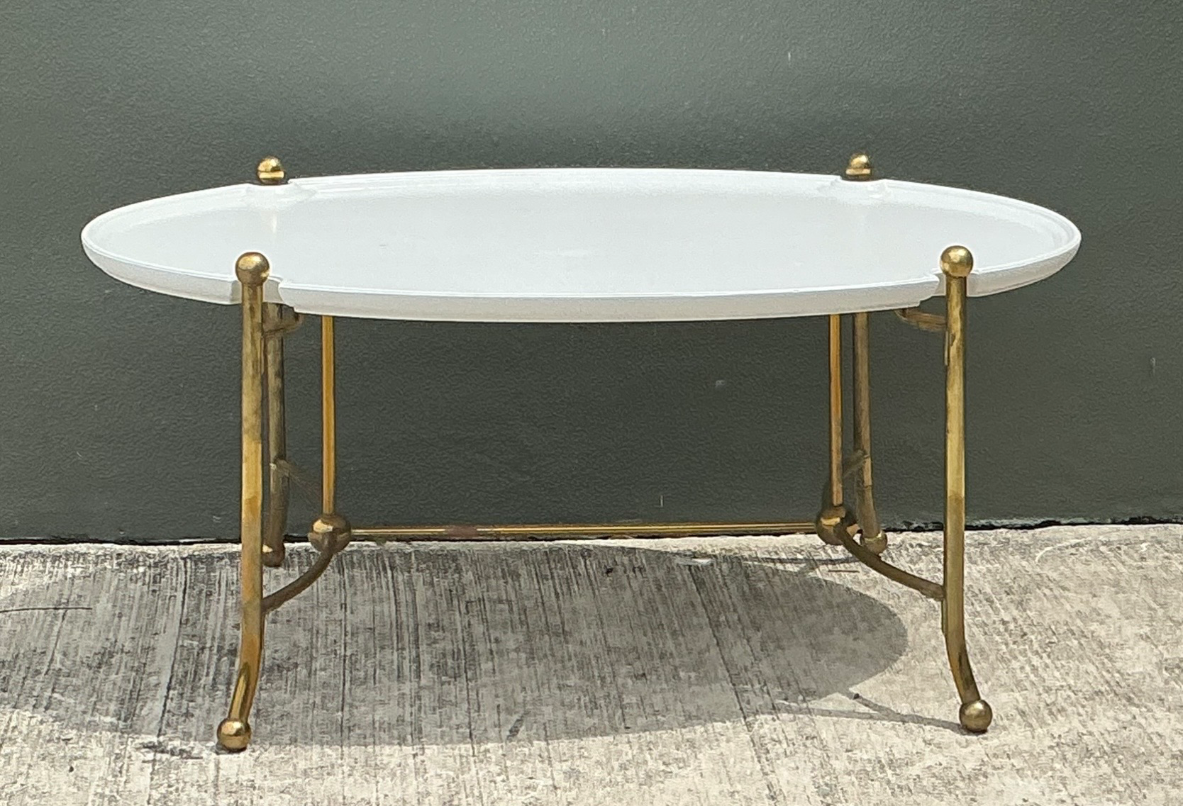 Vintage Brass and Wood Oval Coffee Table - Back view