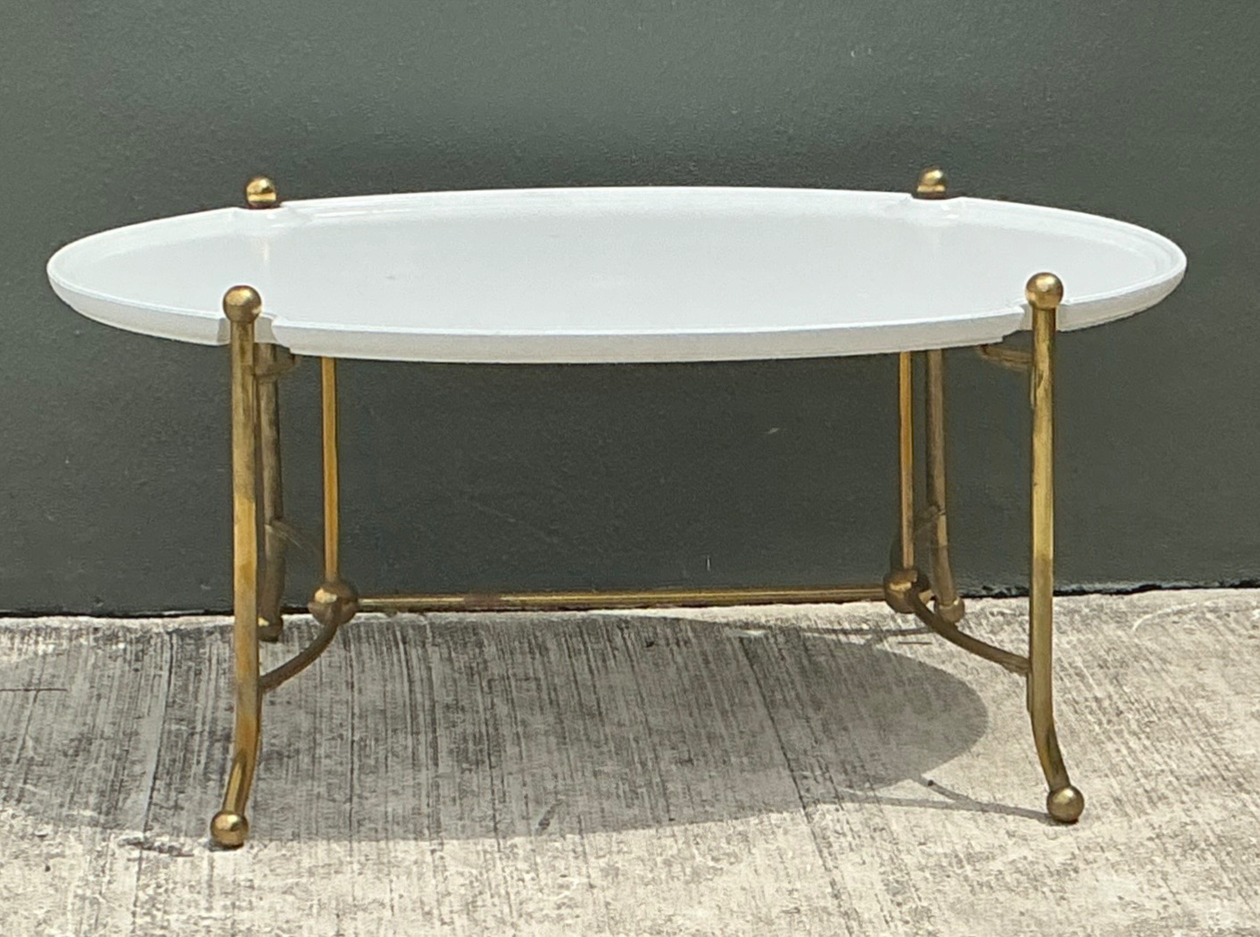 Vintage Brass and Wood Oval Coffee Table - Detail view
