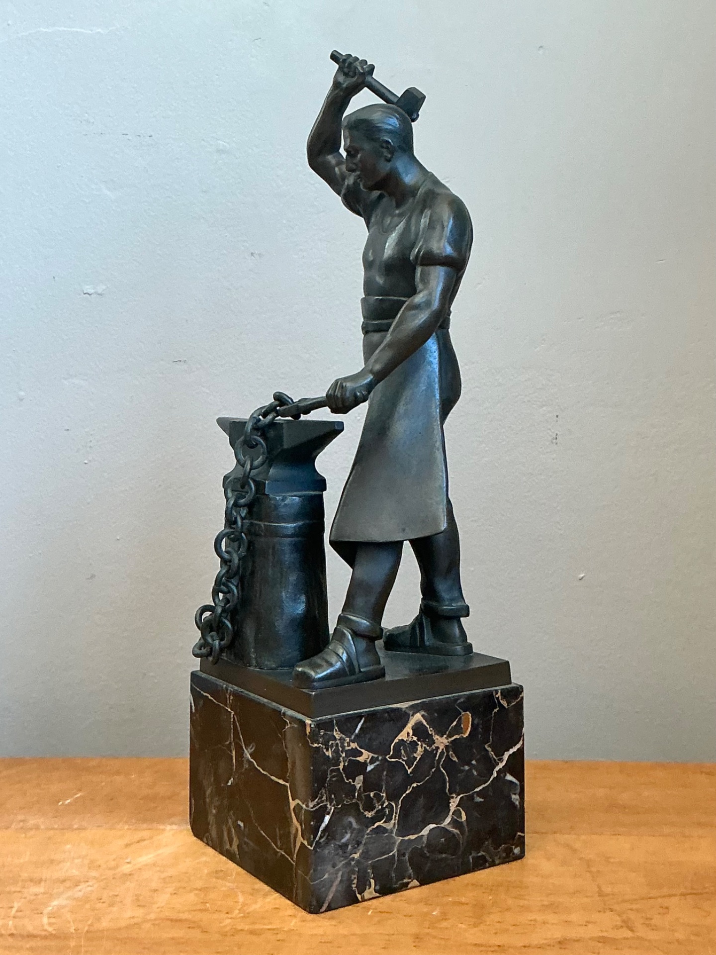 Vintage Bronze Blacksmith Sculpture - Detail view