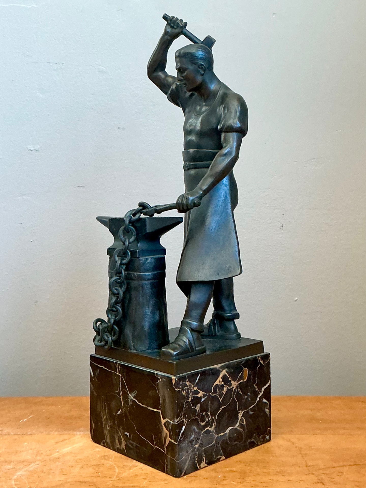 Vintage Bronze Blacksmith Sculpture - Back view