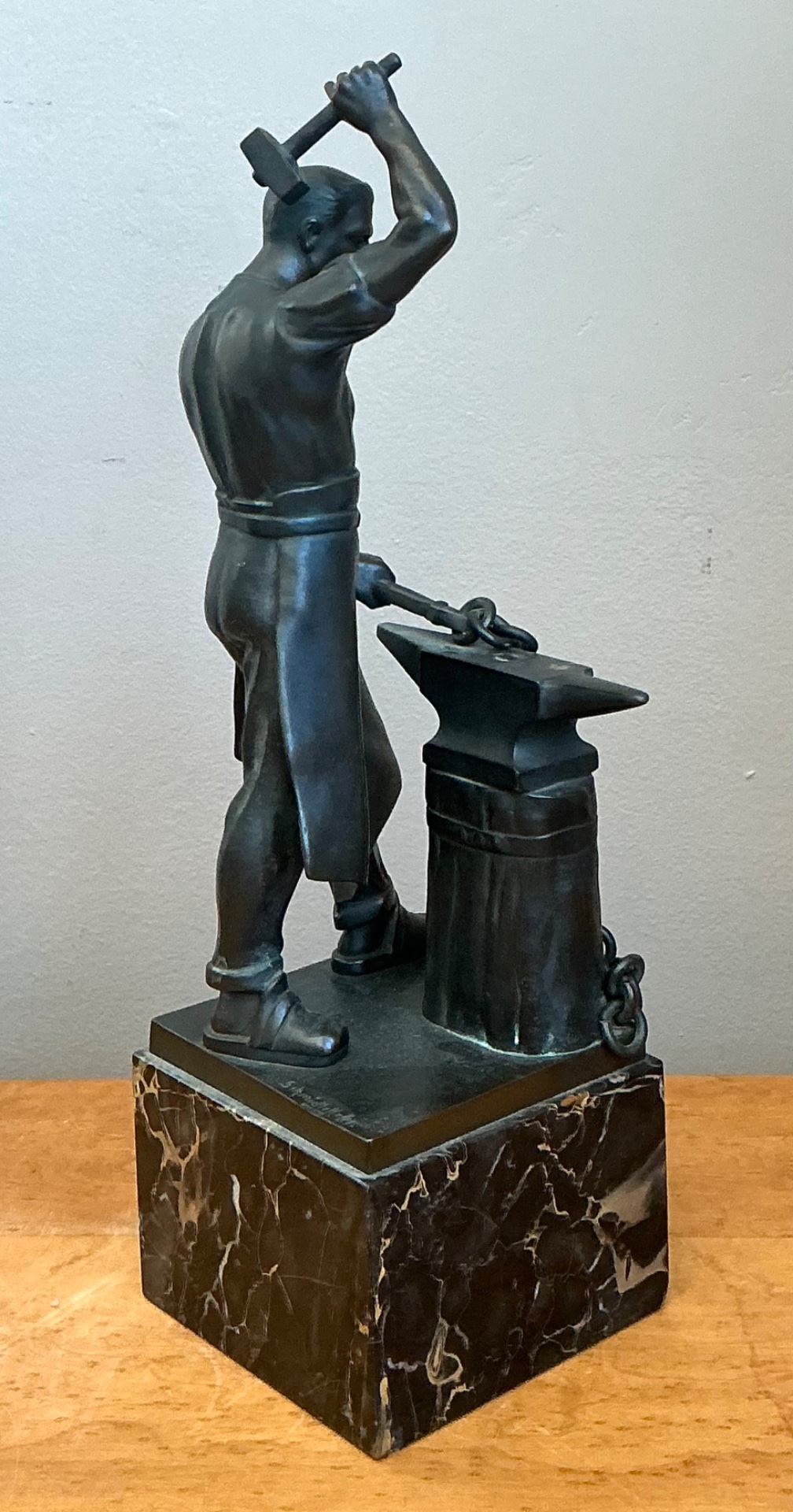 Vintage Bronze Blacksmith Sculpture - Top view