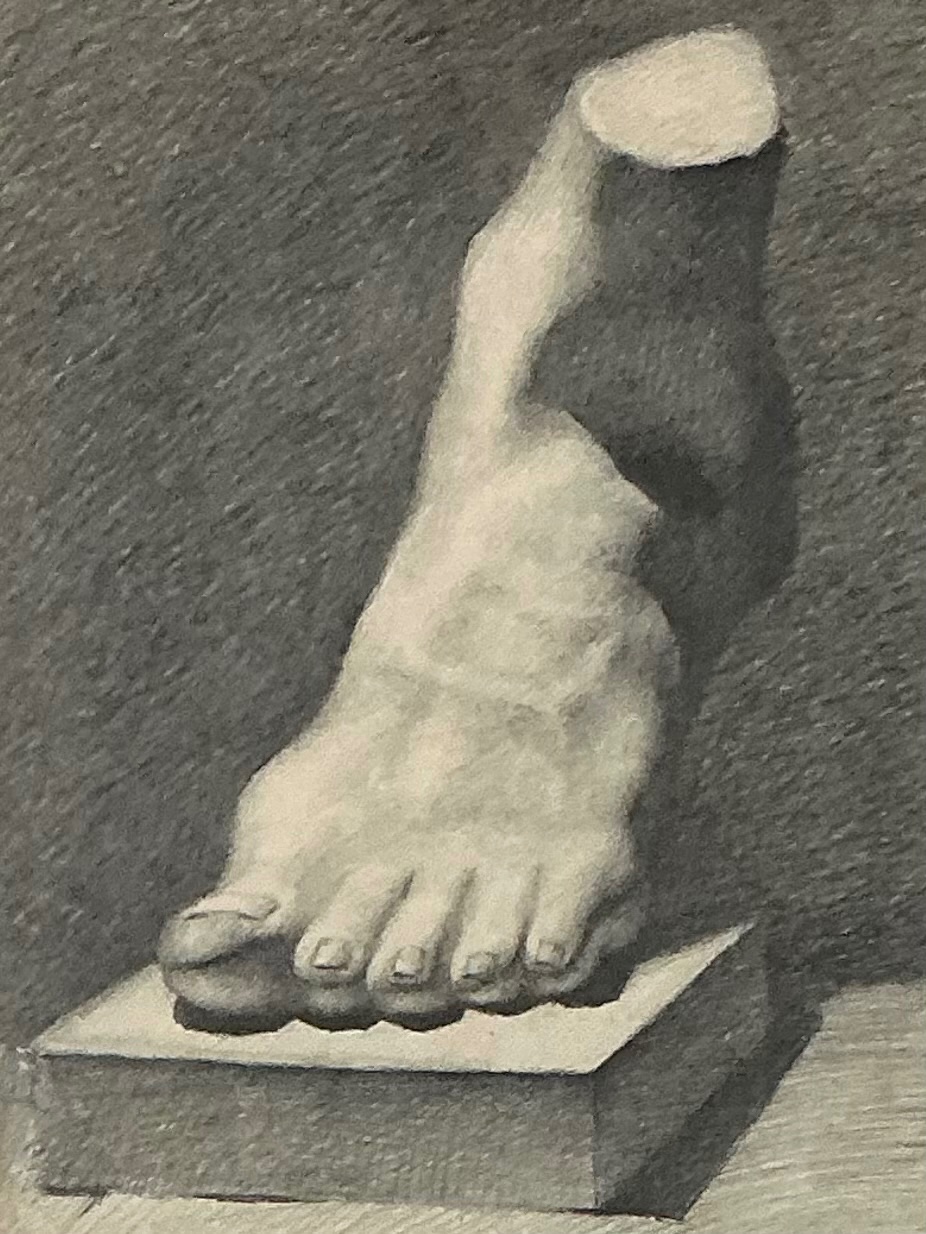 Vintage Framed Charcoal Foot Drawing - Detail view