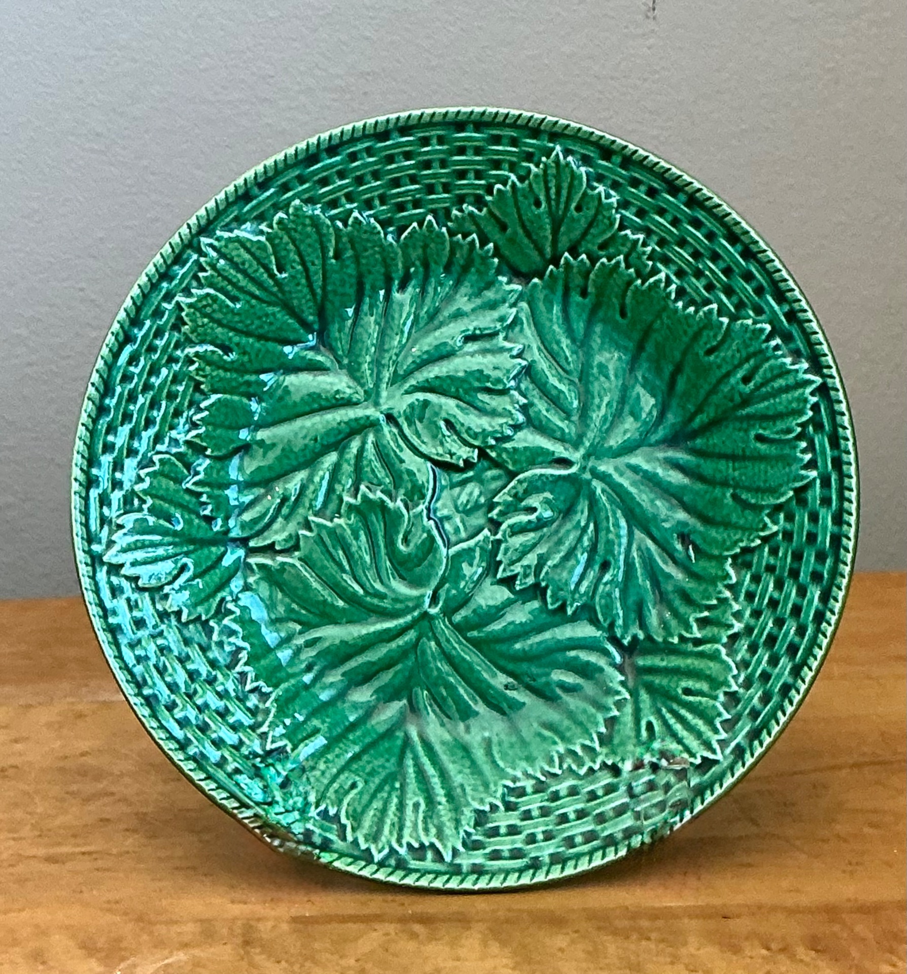 Vintage French Majolica Leaf Design Plate - Back view