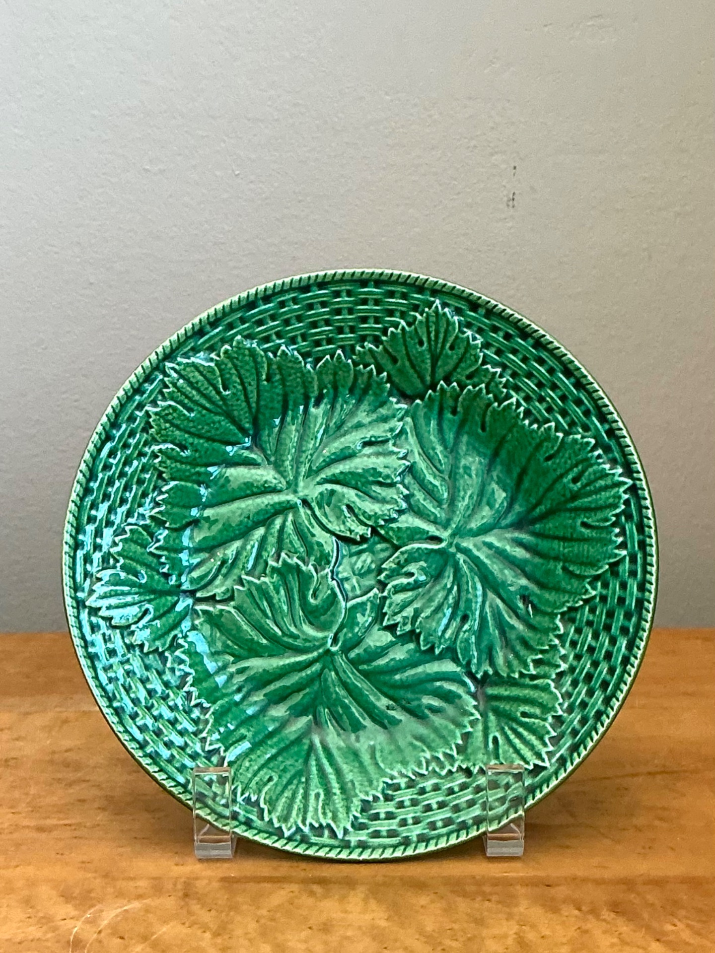 Vintage French Majolica Leaf Design Plate - Side view