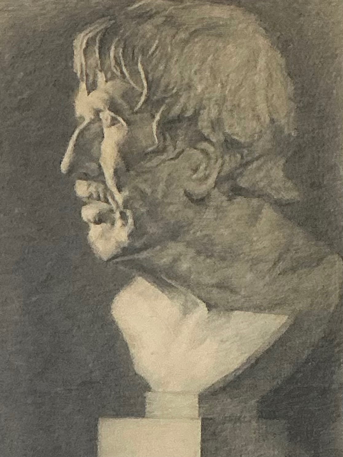 Vintage Charcoal Portrait Bust Drawing - Top view
