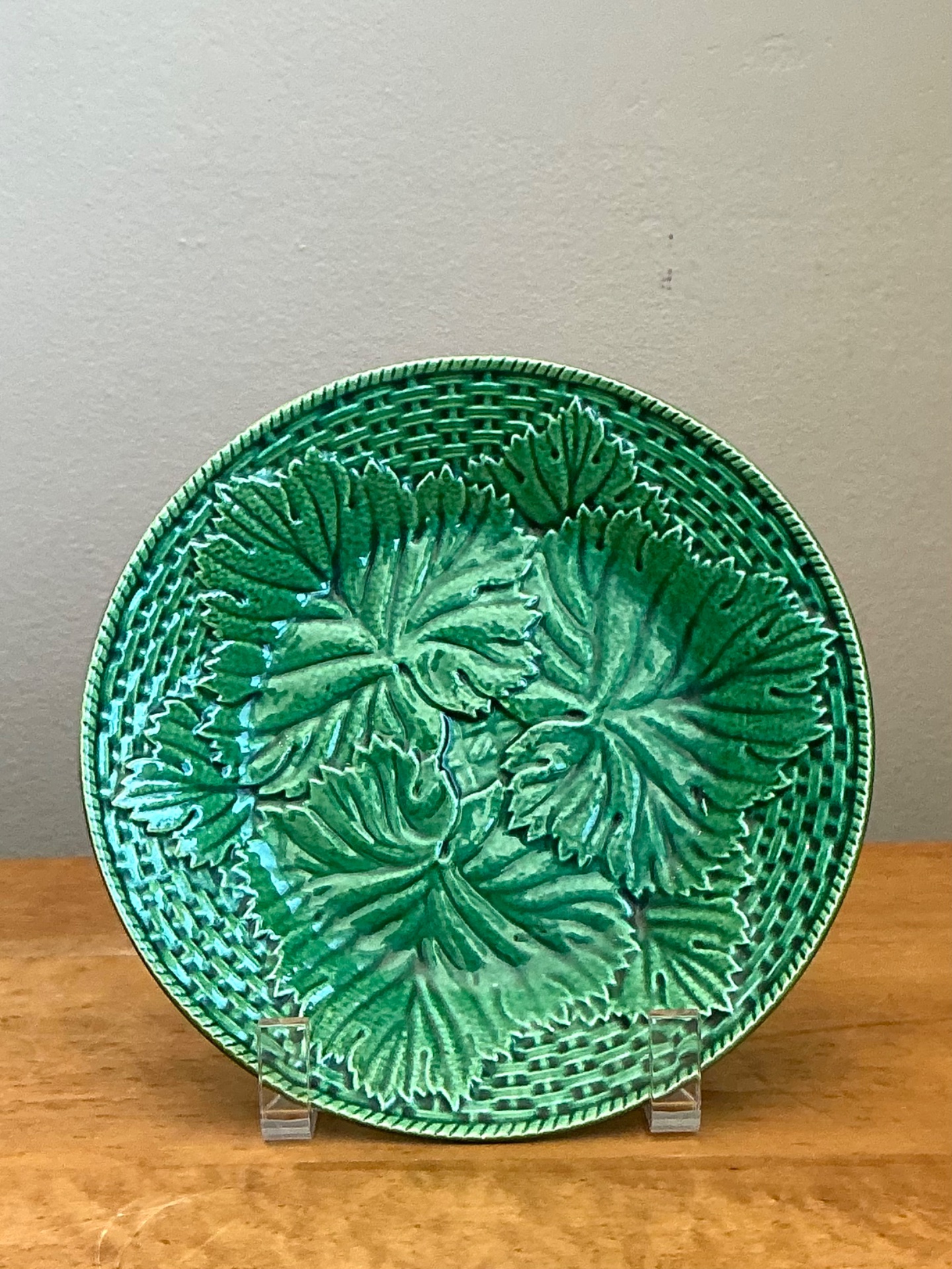 Vintage French Majolica Leaf Design Plate - Top view