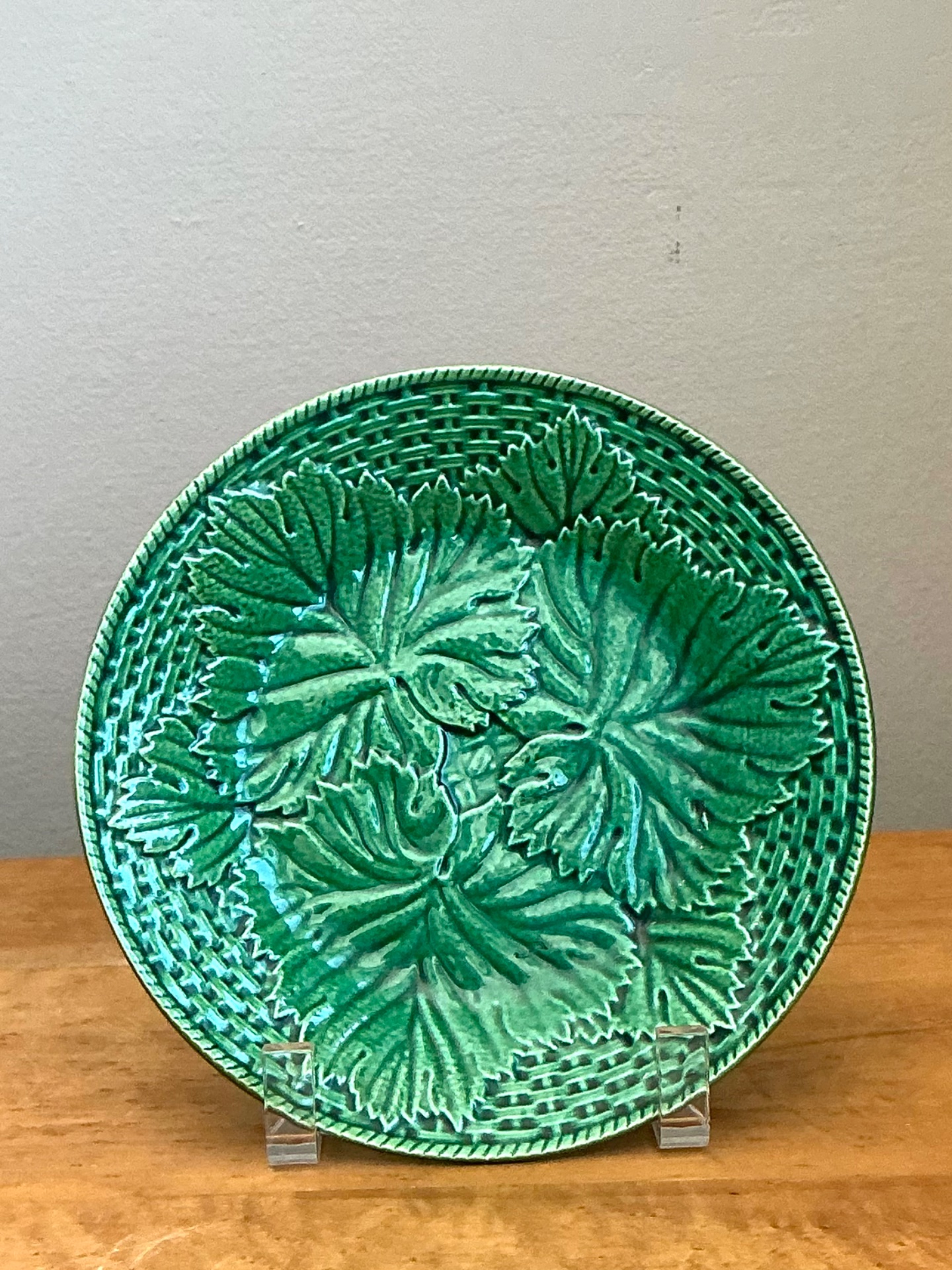 Vintage French Majolica Leaf Design Plate - Side view