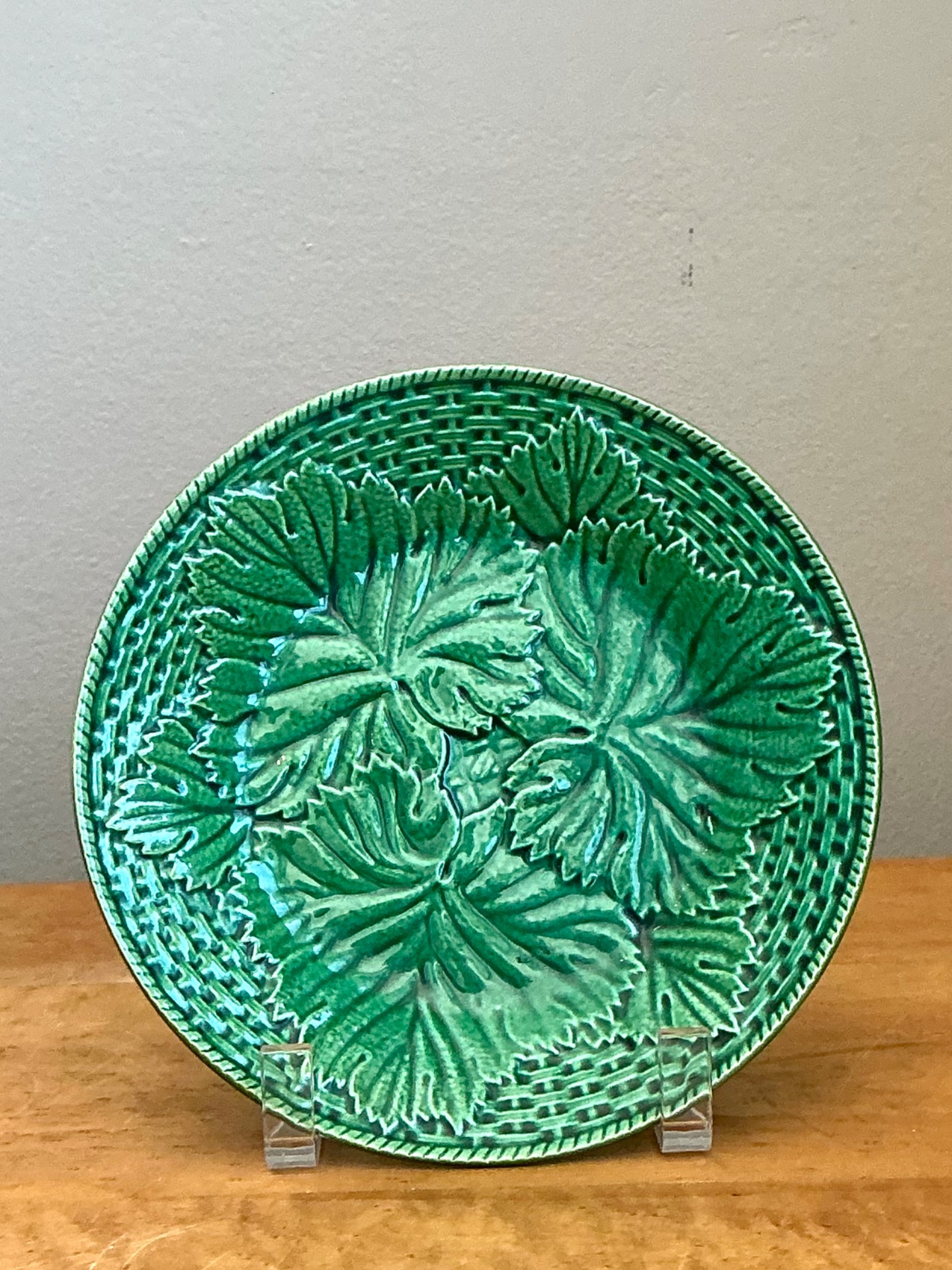 Vintage French Majolica Leaf Design Plate - Top view