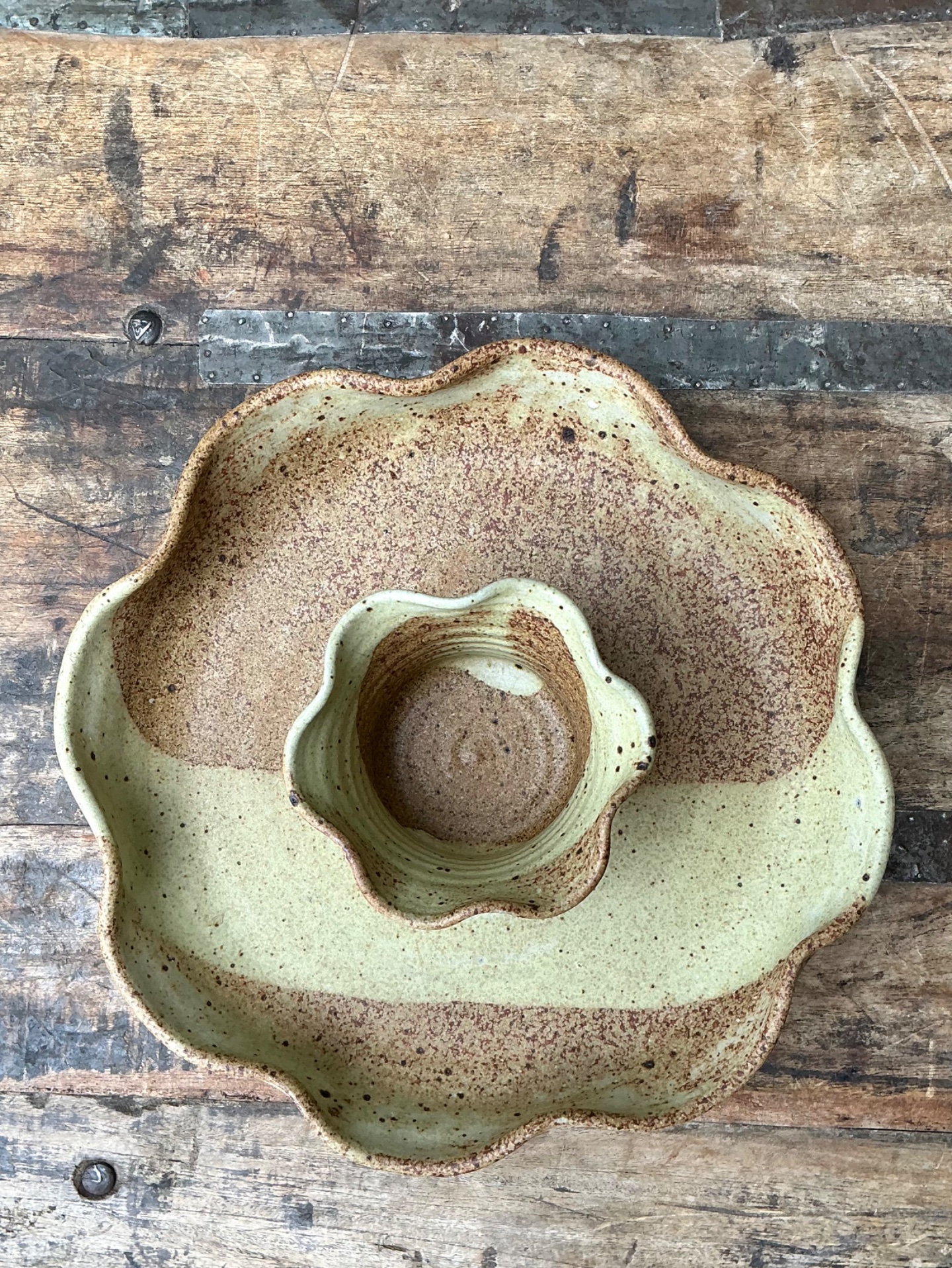 Vintage Studio Pottery Speckled Ceramic Appetizer Bowl - Top view