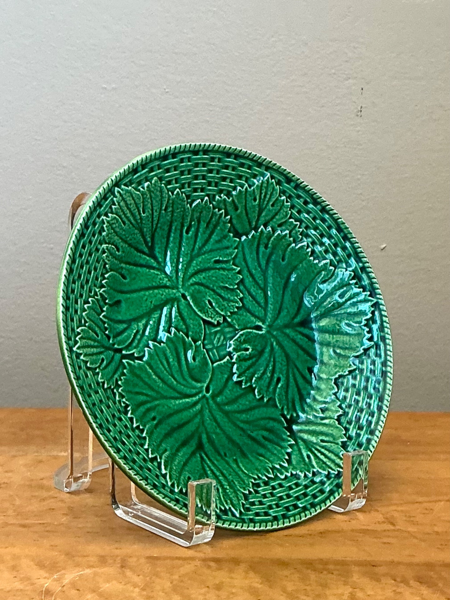 Vintage French Majolica Leaf Design Plate - Back view