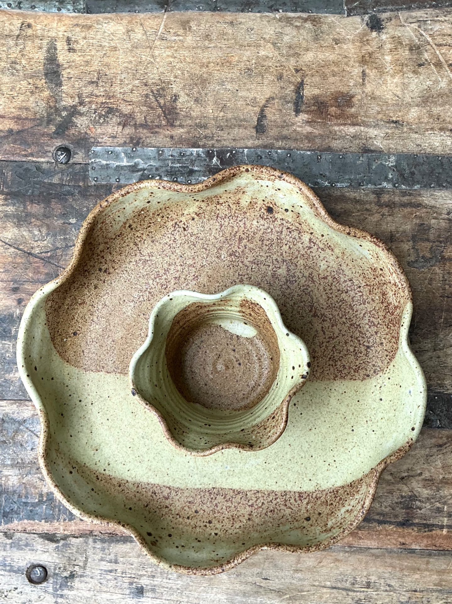 Vintage Studio Pottery Speckled Ceramic Appetizer Bowl - Detail view