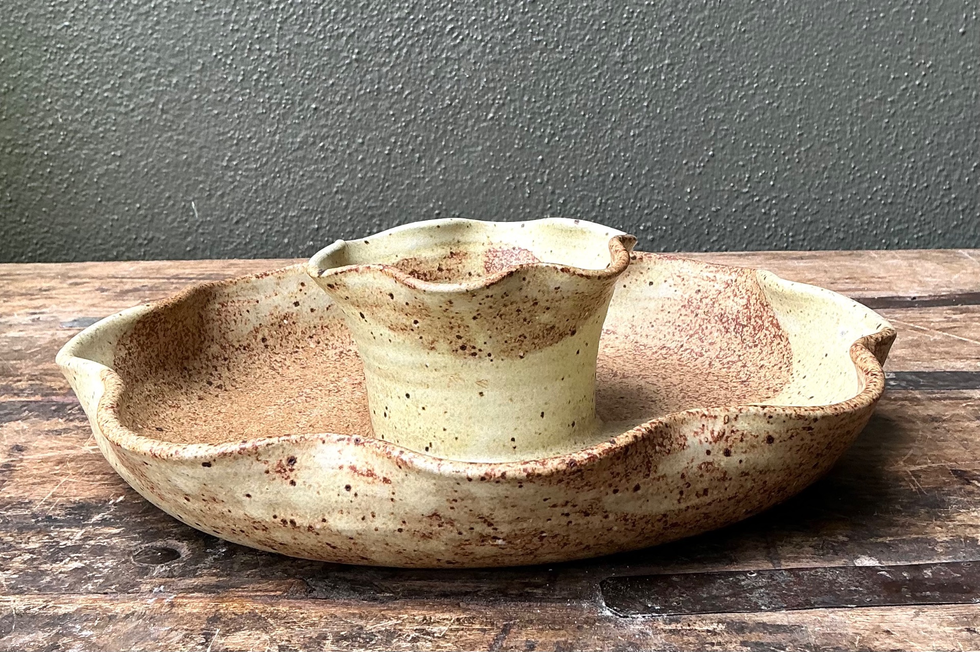Vintage Studio Pottery Speckled Ceramic Appetizer Bowl - Side view