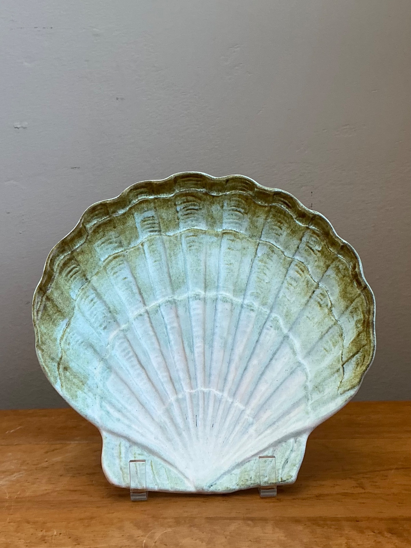 Vintage French Scallop Shell Ceramic Dish - Side view
